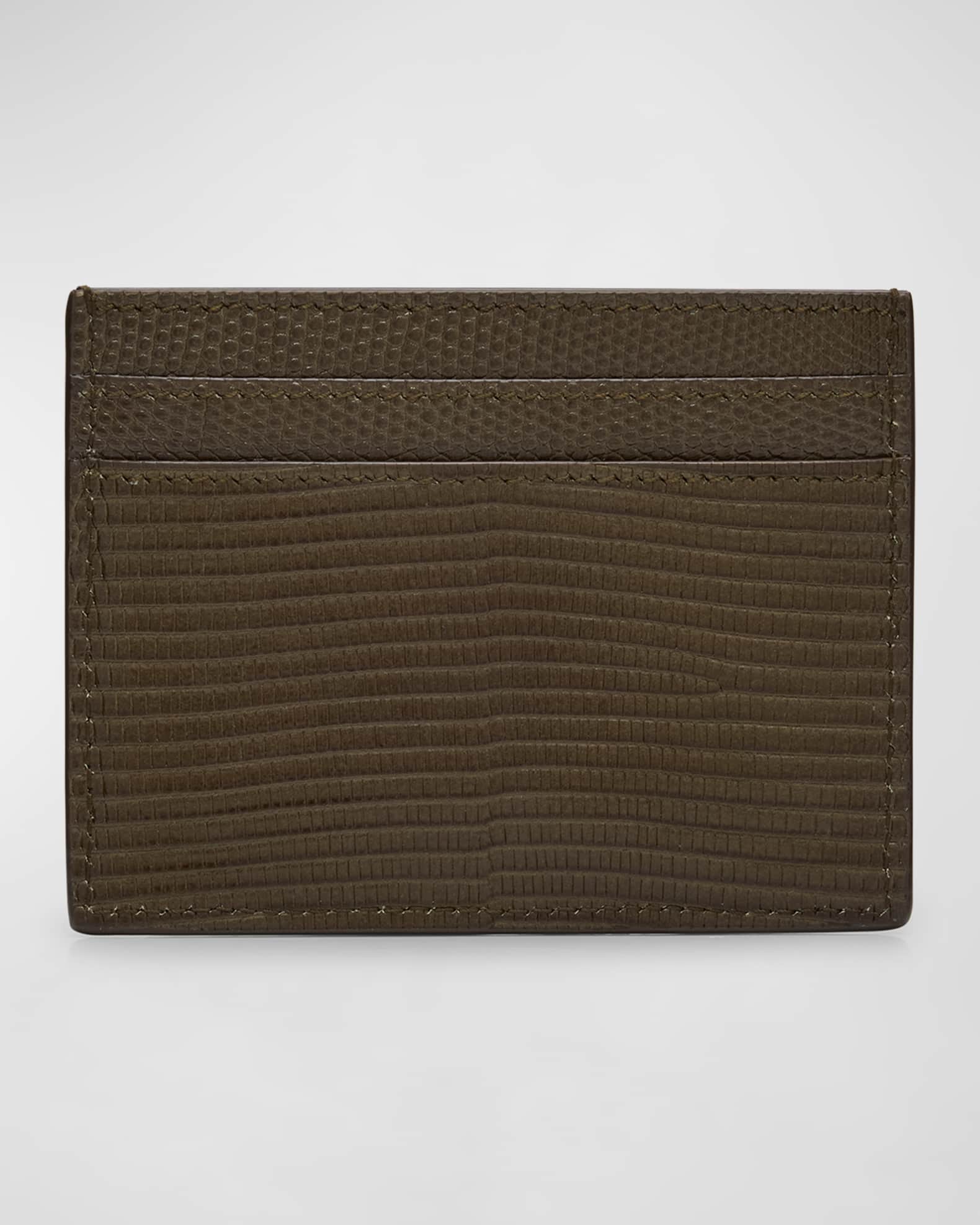 Saint Laurent Men's Card Holder in Lizard-Effect Leather