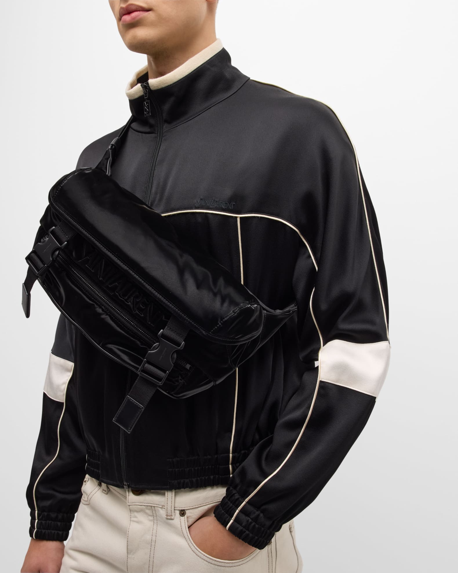 Saint Laurent正規品/送料関税込み canvas ロゴ shoulder bag SAINT LAURENT Monogramme leather-trimmed printed canvas