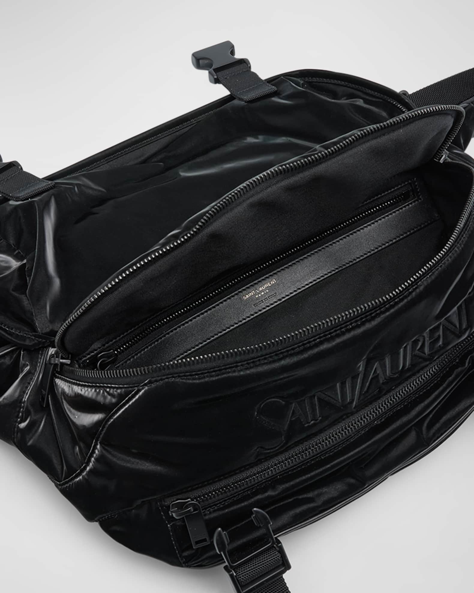 Saint Laurent Men's Logo Crossbody Bag in Silktech Canvas