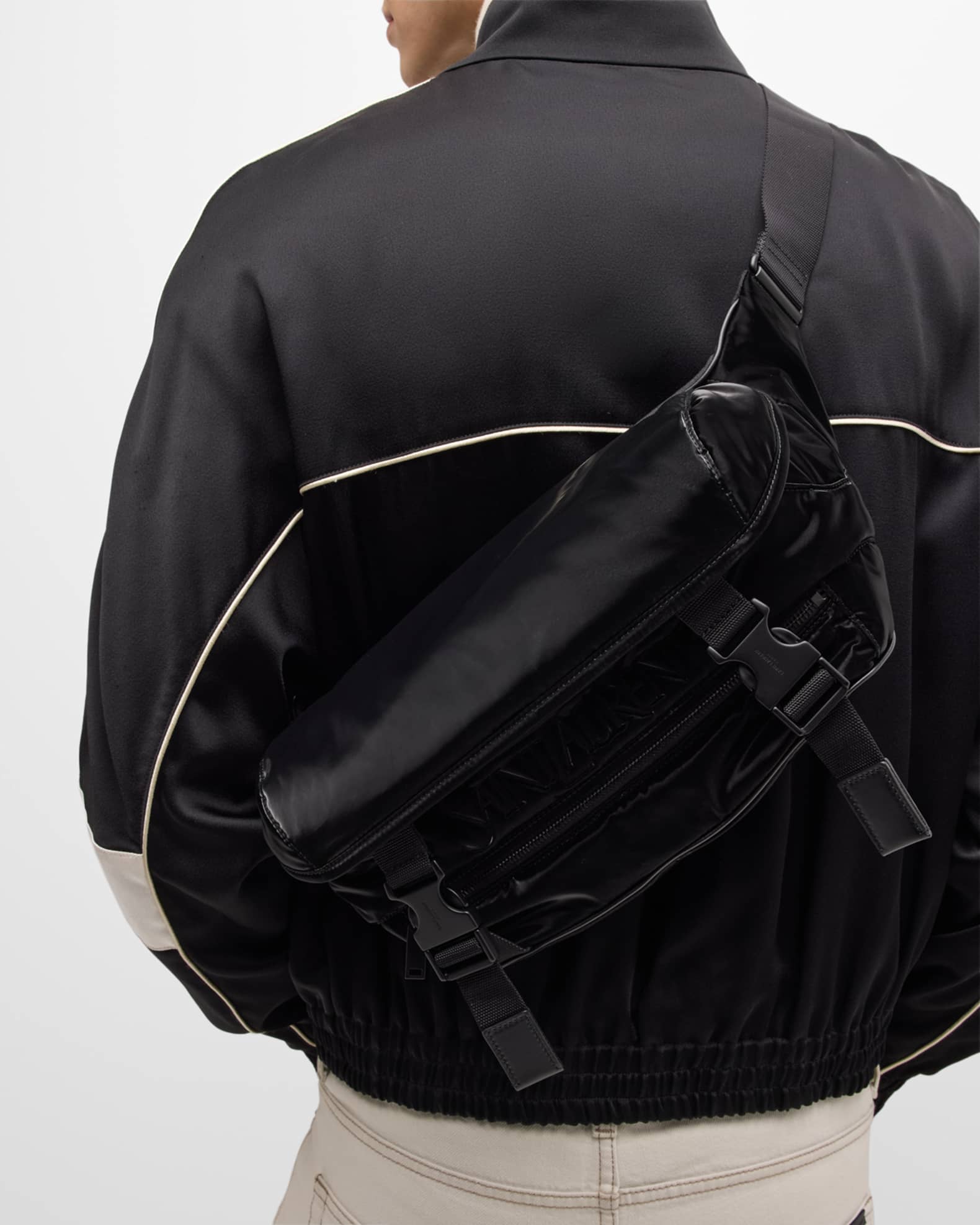 Saint Laurent Men's Logo Crossbody Bag in Silktech Canvas