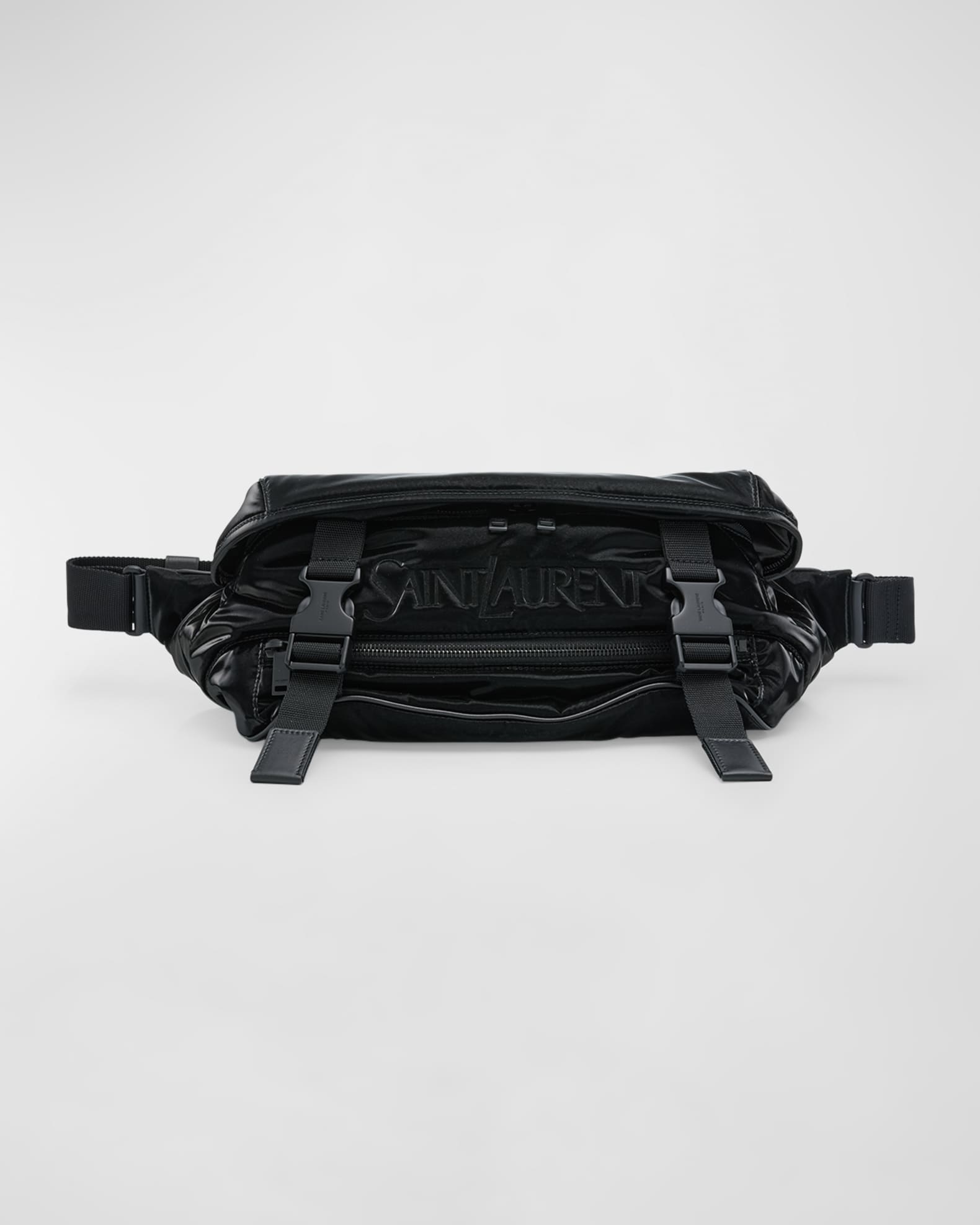 Saint Laurent Men's Logo Crossbody Bag in Silktech Canvas