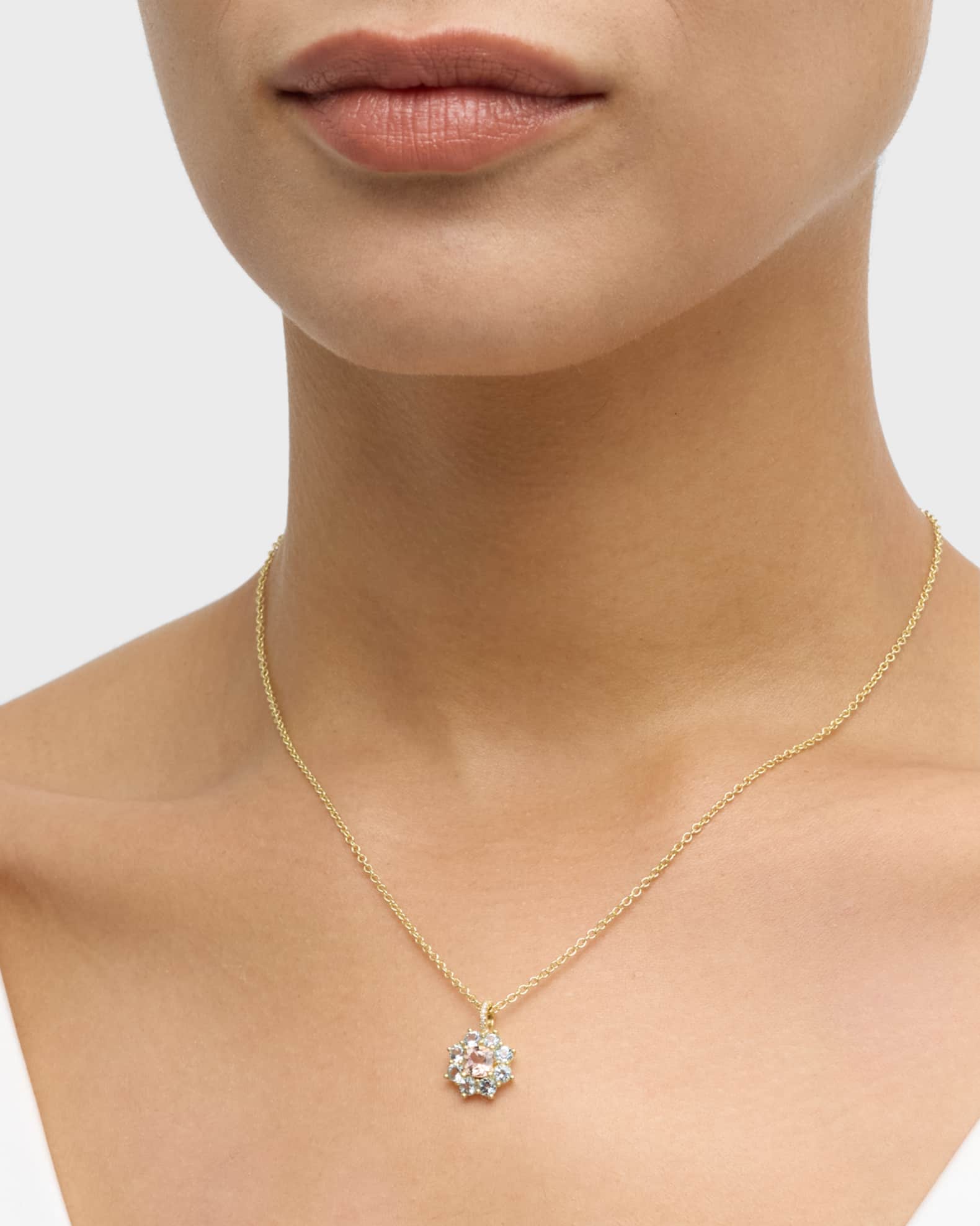 Small Aquamarine and Morganite Flower Pendant Necklace 1