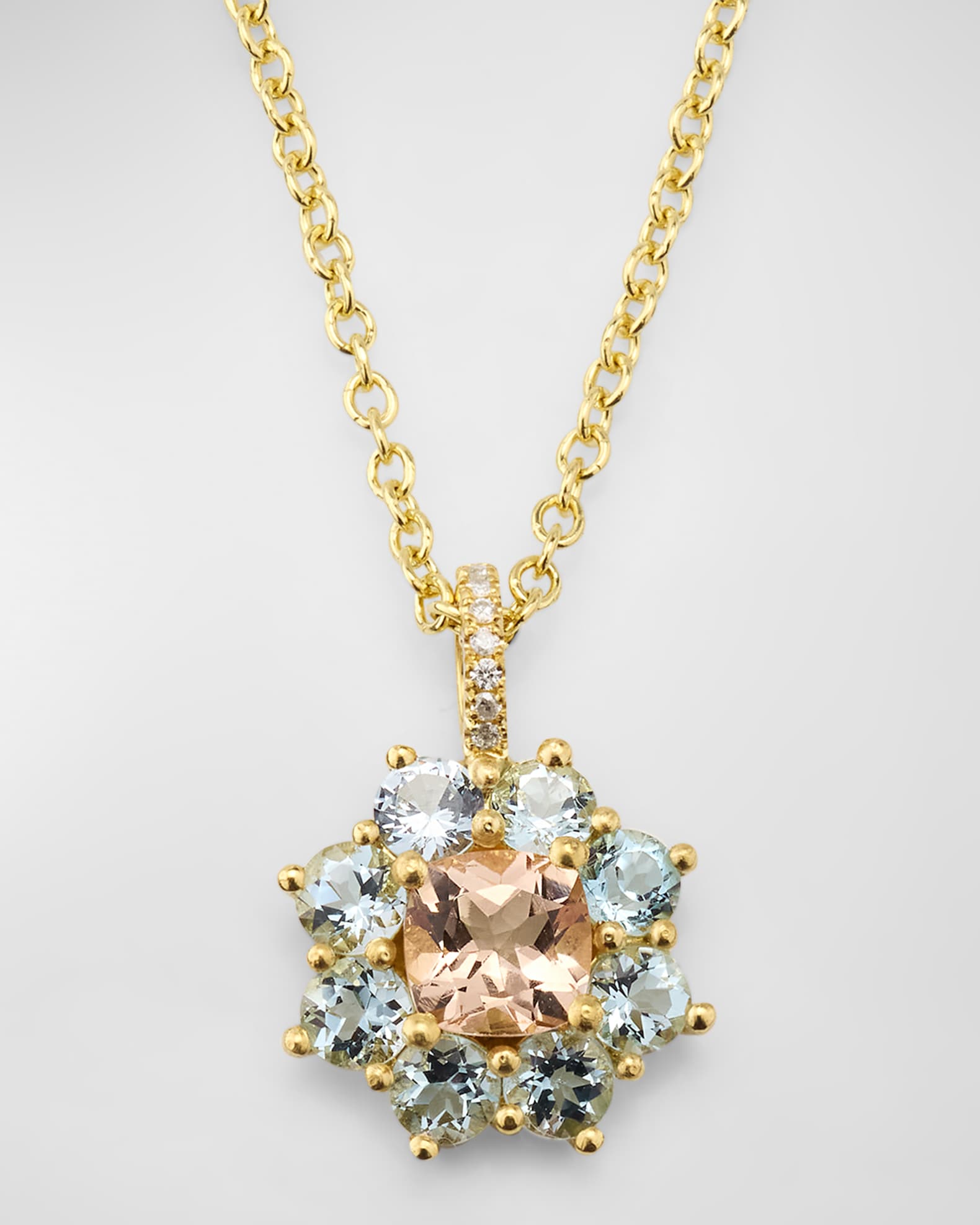 Small Aquamarine and Morganite Flower Pendant Necklace 0