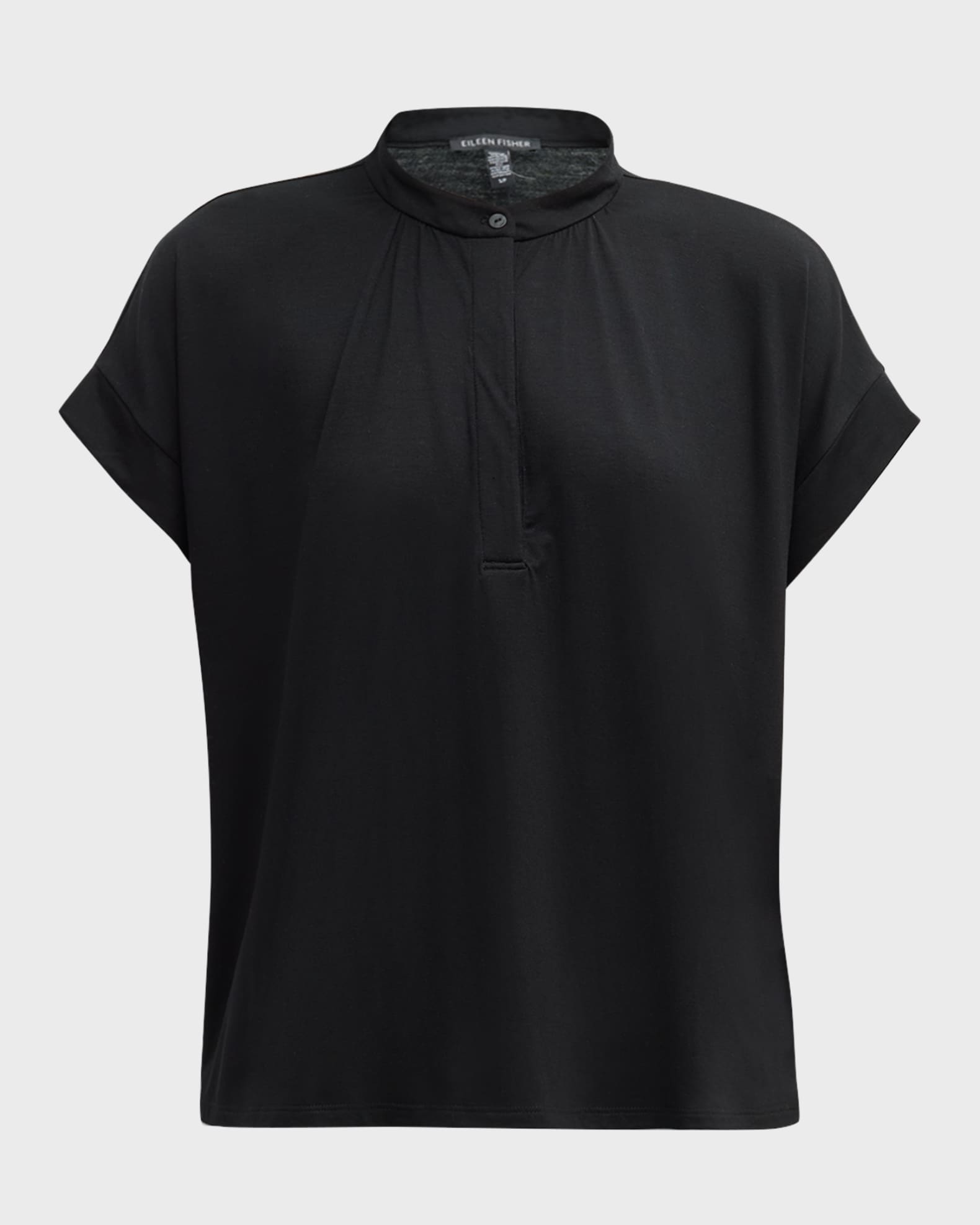 Eileen Fisher Band-Collar Ruched Jersey Henley Top