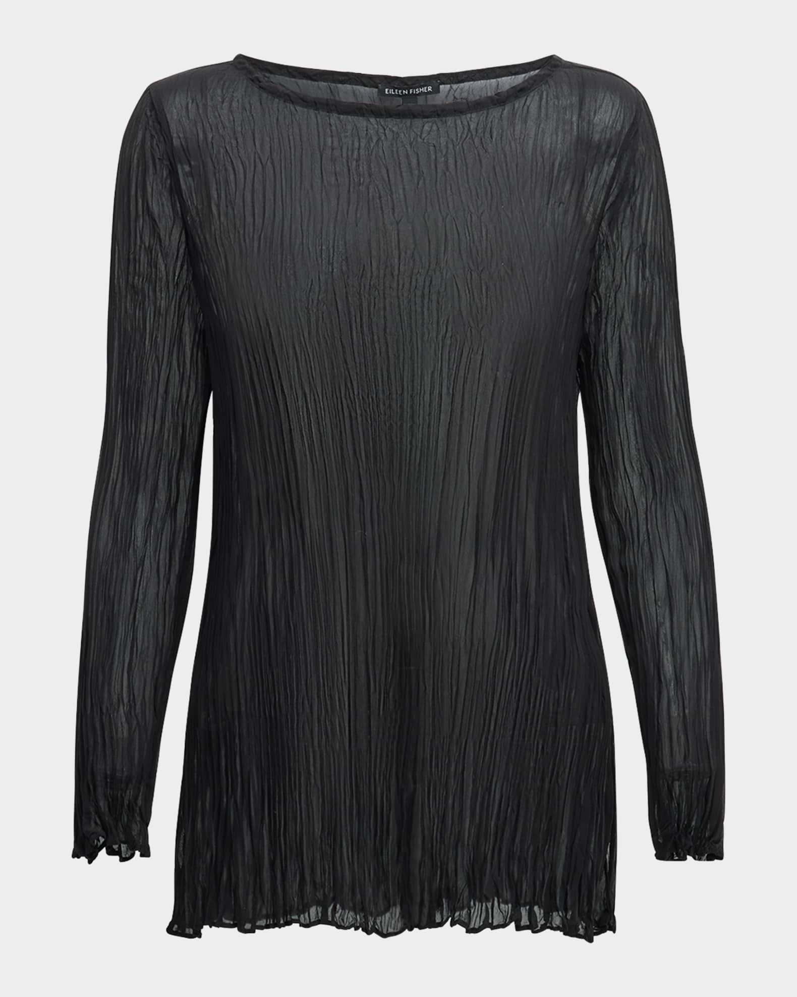 Eileen Fisher Bateau-Neck Pleated Crinkled Georgette Tunic