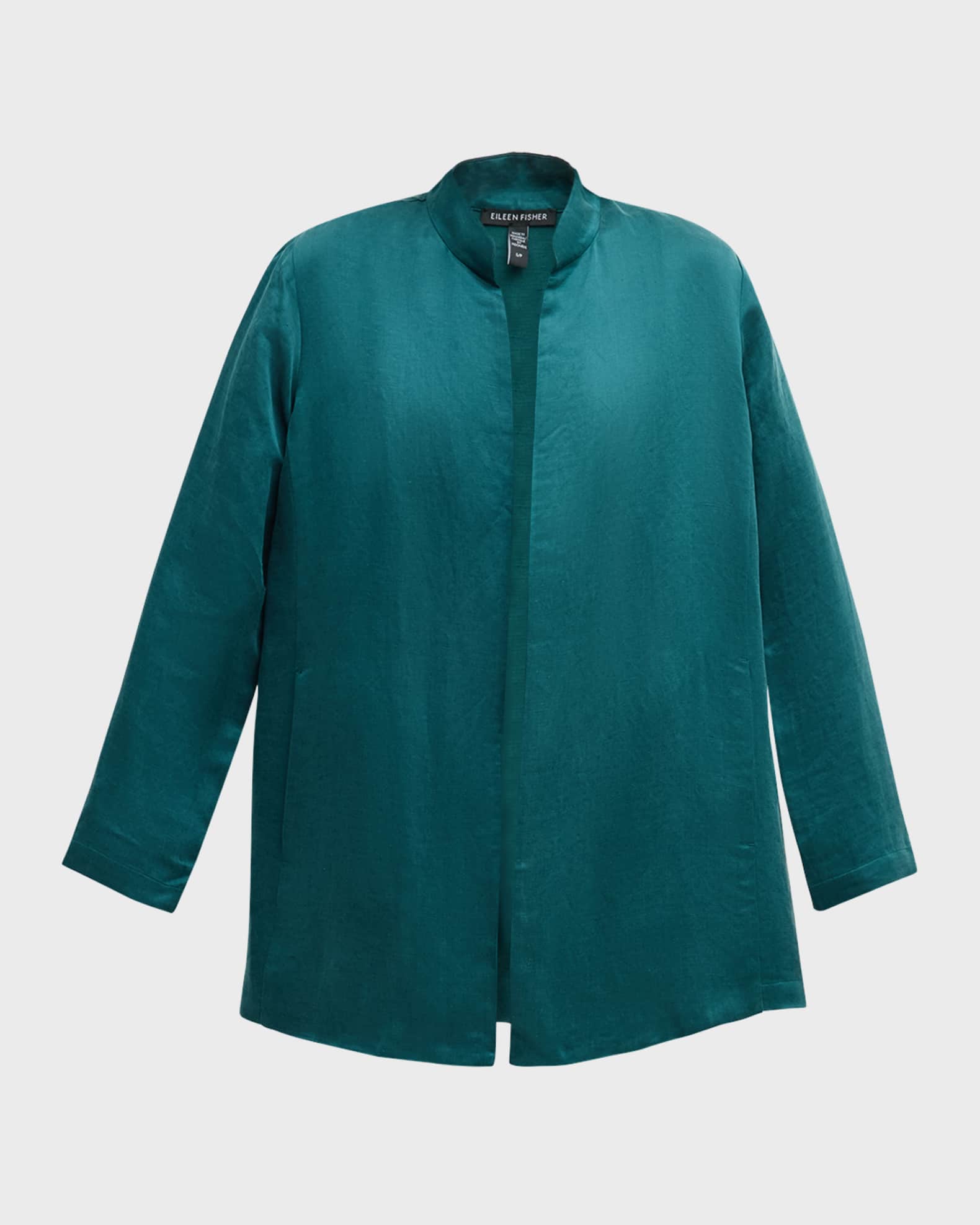 Eileen Fisher Mandarin-Collar Open-Front Satin Jacket