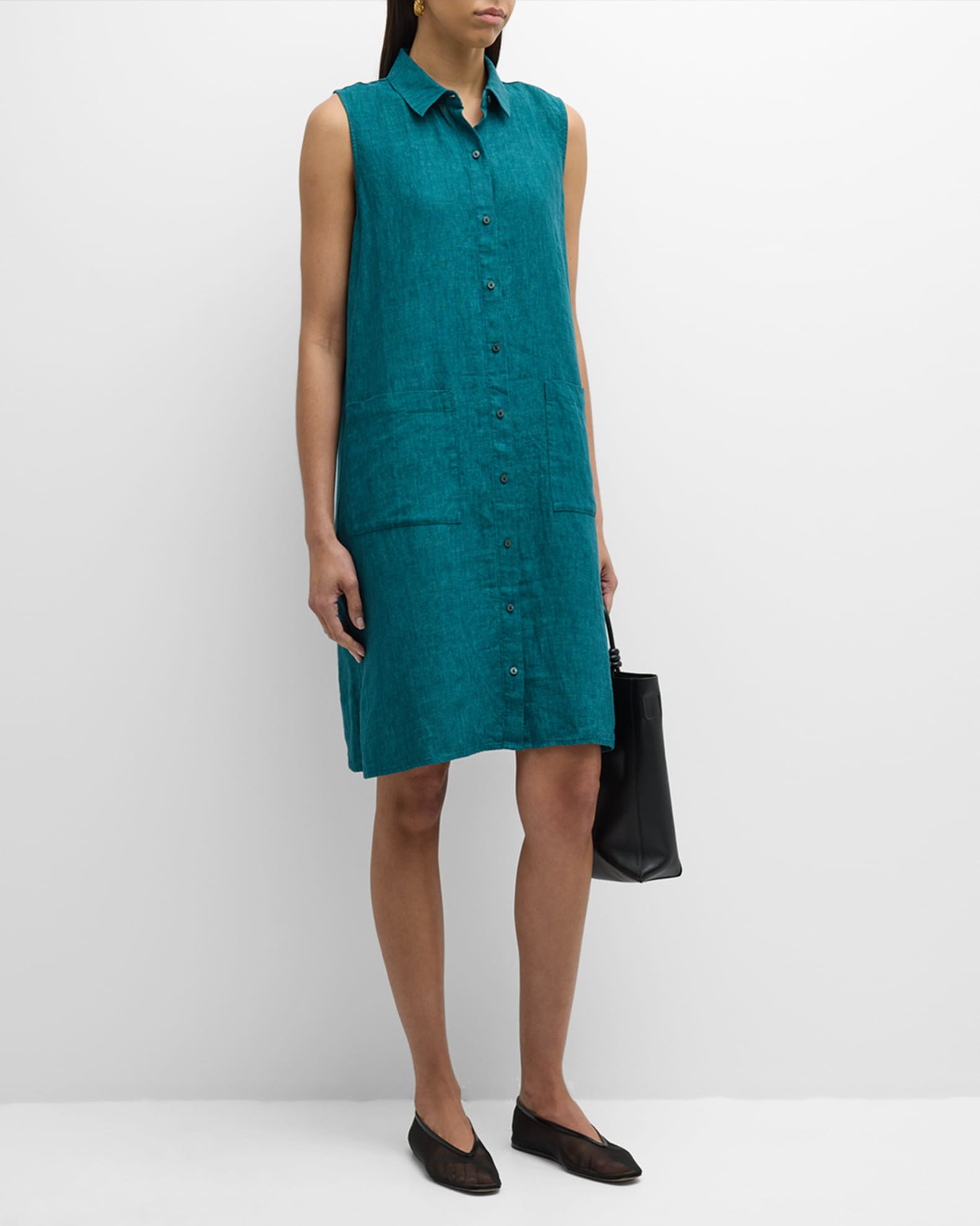 Eileen Fisher Petite Sleeveless Organic Linen Midi Shirtdress