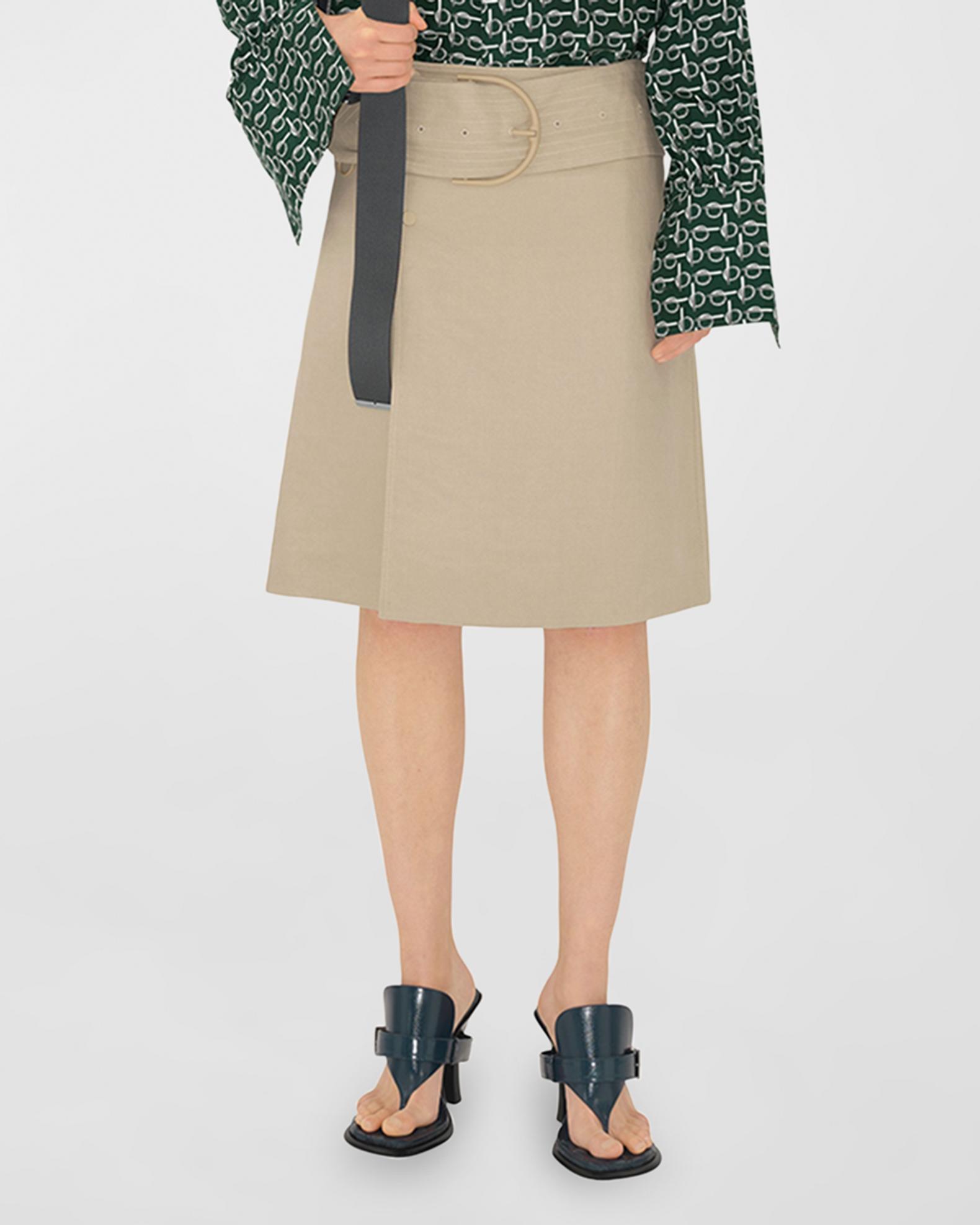 Cotton Buckle Belted A-Line Skirt