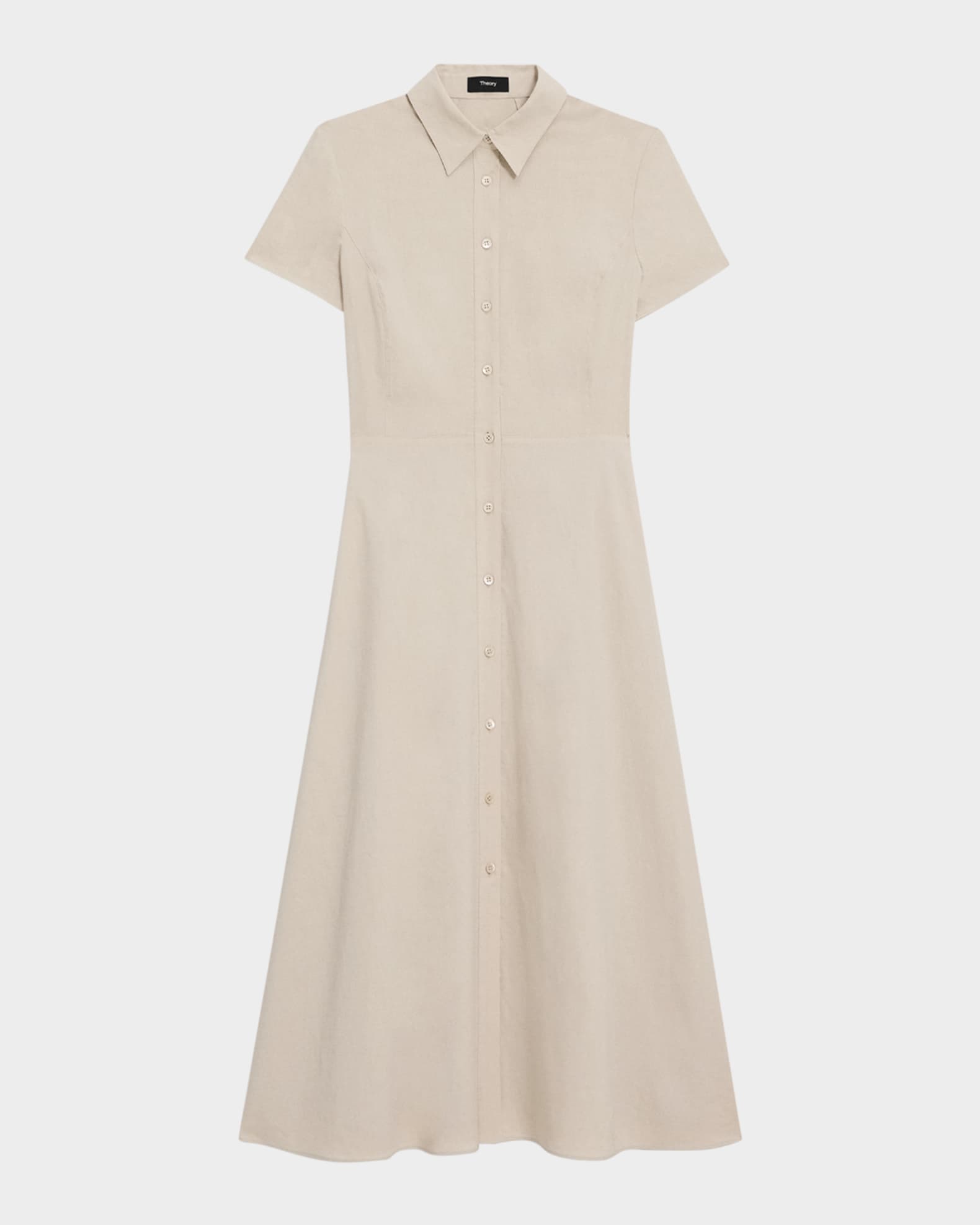 Good Linen Short-Sleeve Button-Front Midi Shirt Dress 0