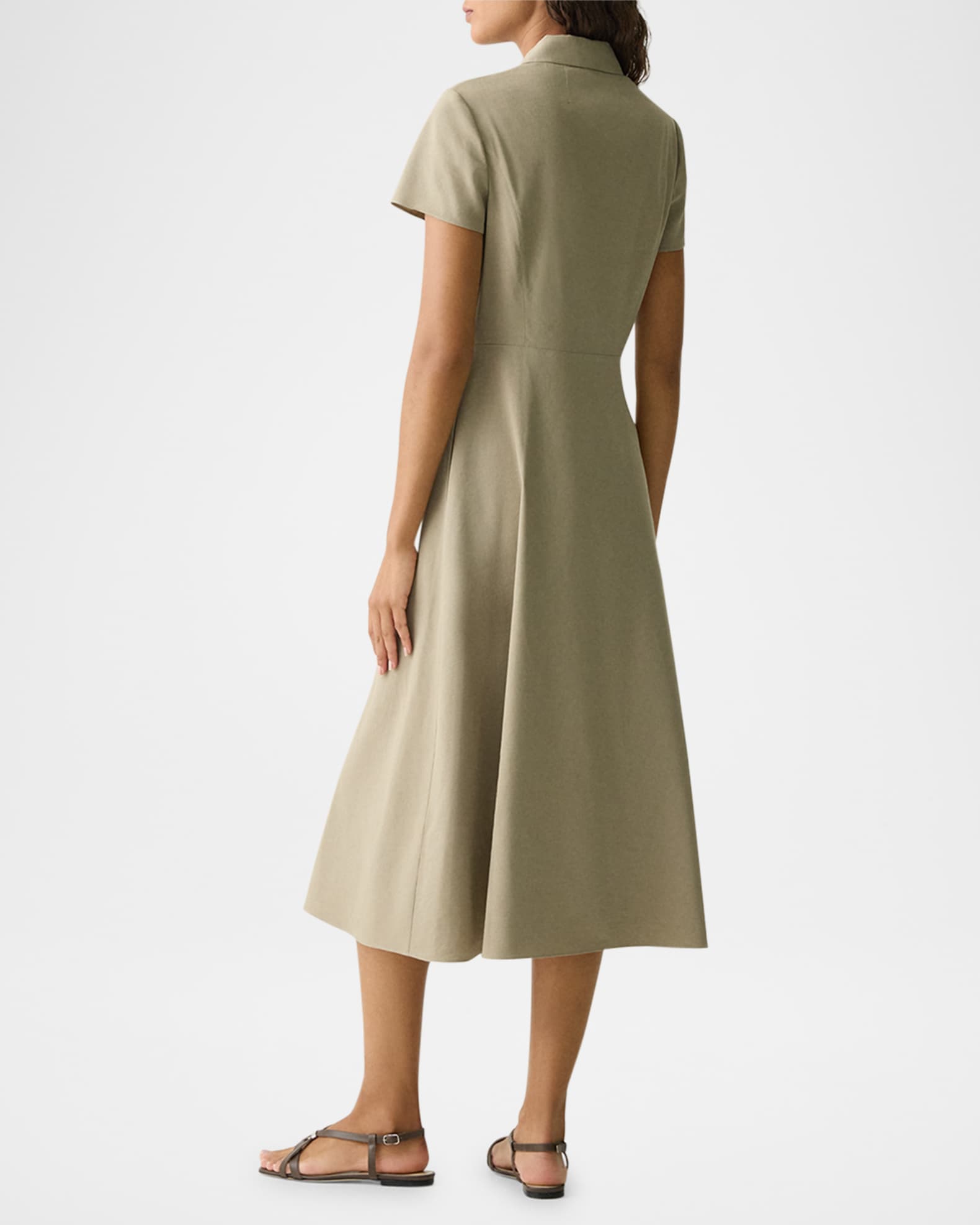 Theory Good Linen Short-Sleeve Button-Front Midi Shirt Dress