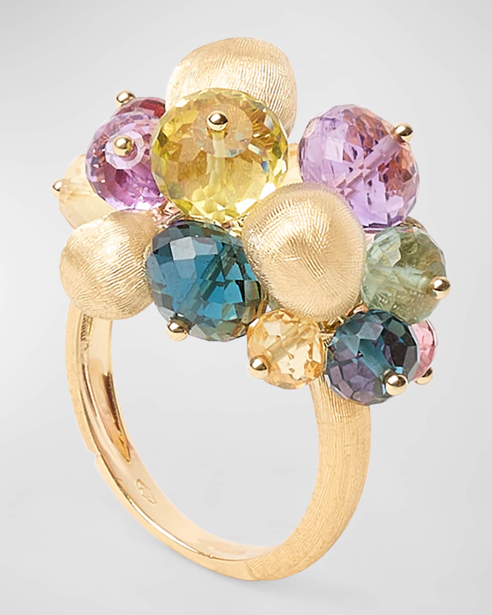 Africa 18K Yellow Gold Multi-Stone Small Statement Ring, Size 7 0