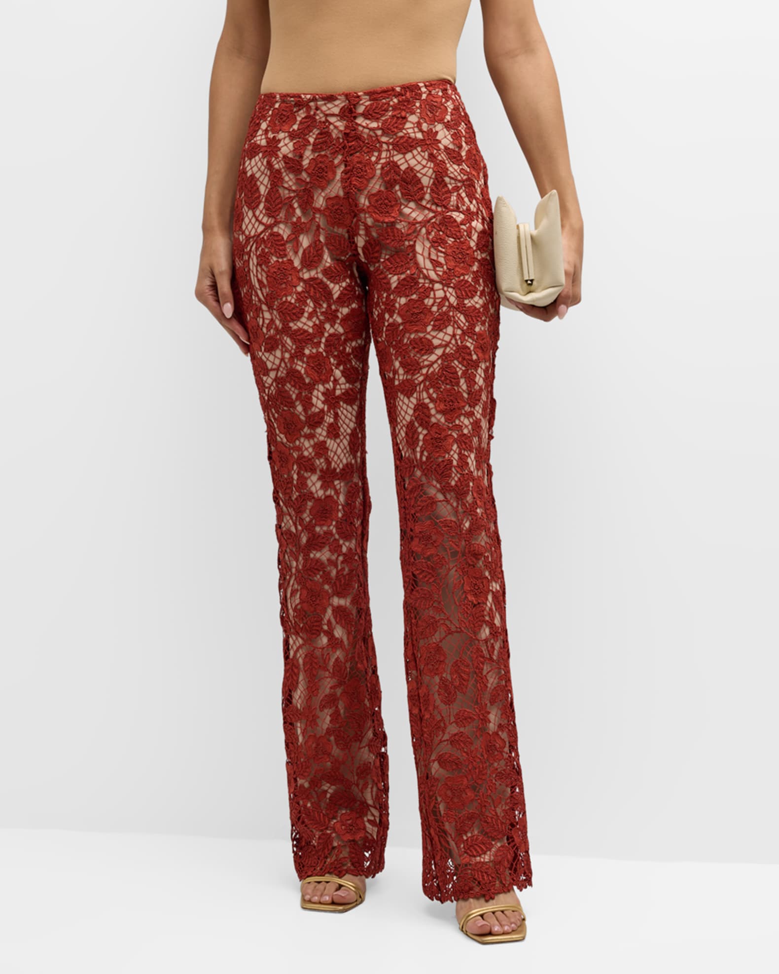 High-rise wide-leg lace pants