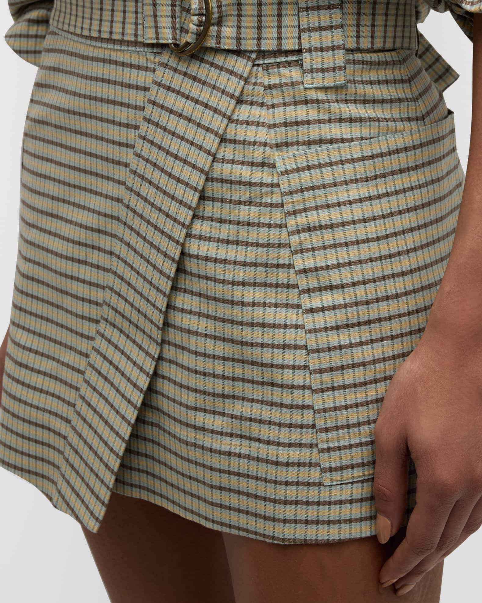Diagonal Striped Belted Mini Skirt Shorts