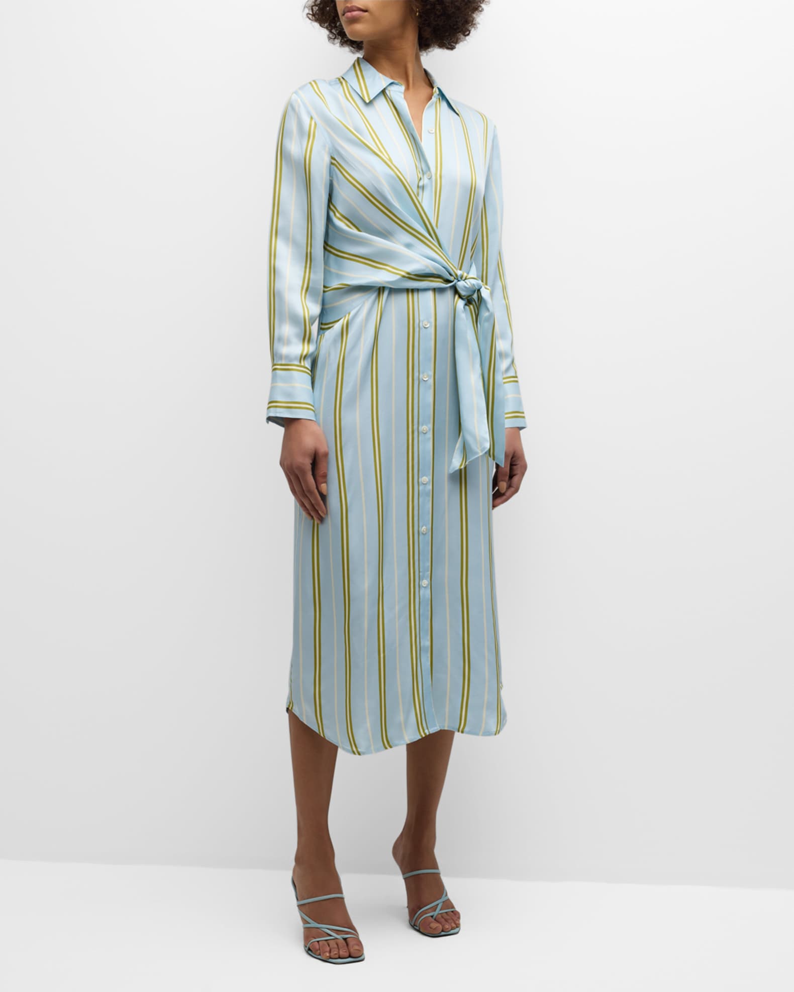 Lacey Striped Satin Midi Shirtdress  1