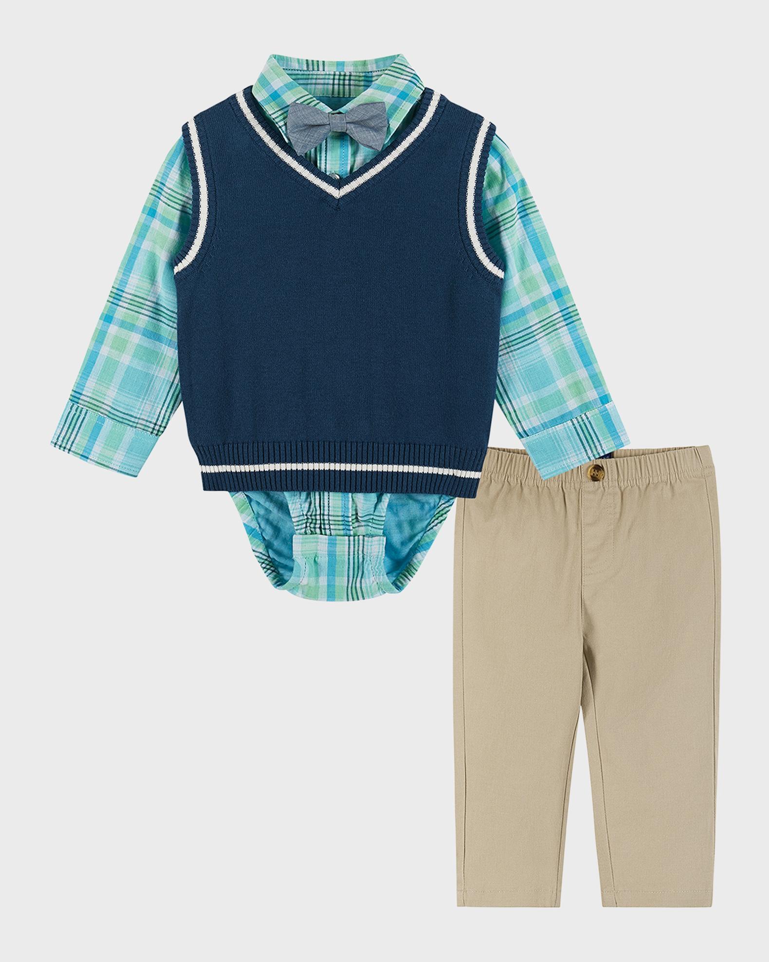 Boy's Plaid Poplin and Sweater Vest Set Neiman Marcus