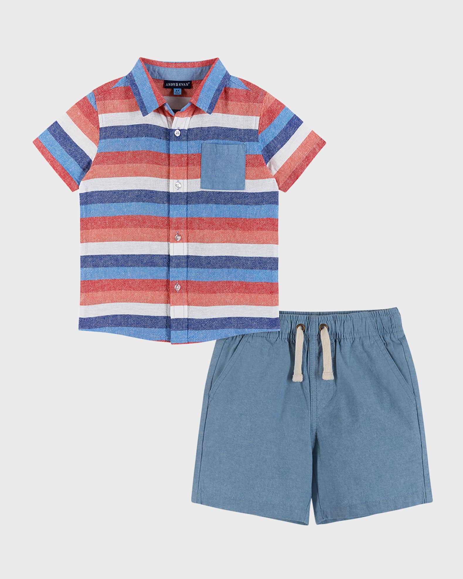 Andy & Evan Boy's Striped Button Down Shirt & Shorts Set, Size 2T-8