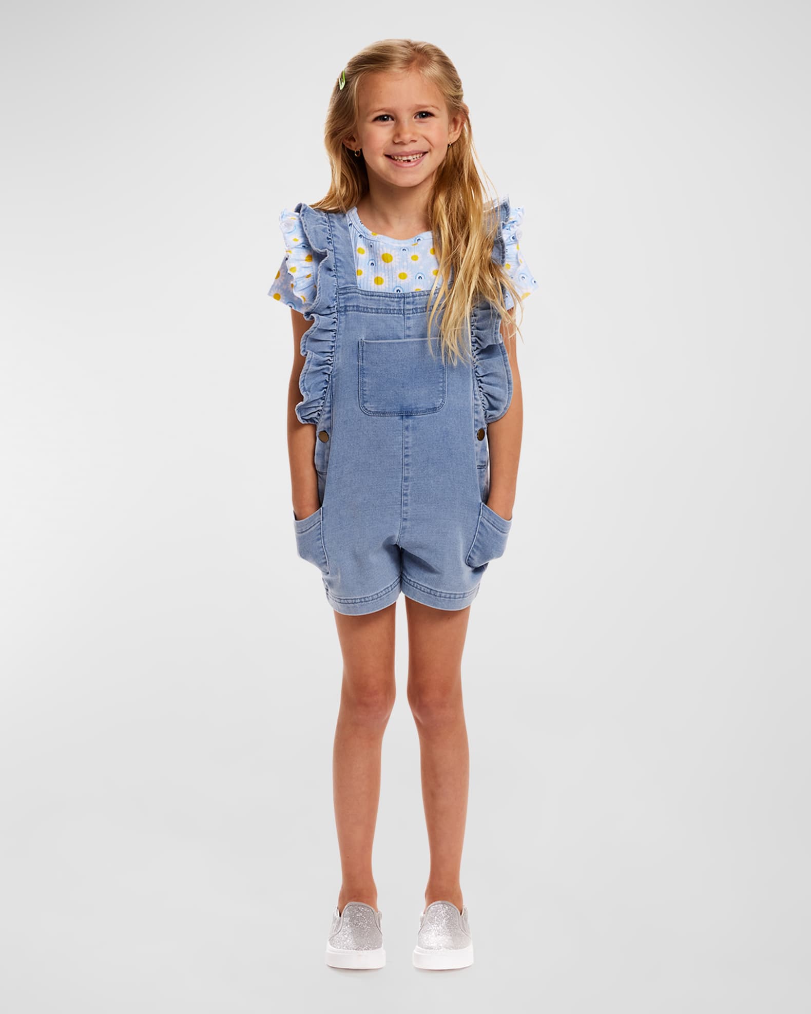 Andy & Evan Girls Daisy-Print Top W/ Denim Overalls Set, Size 2T-6X