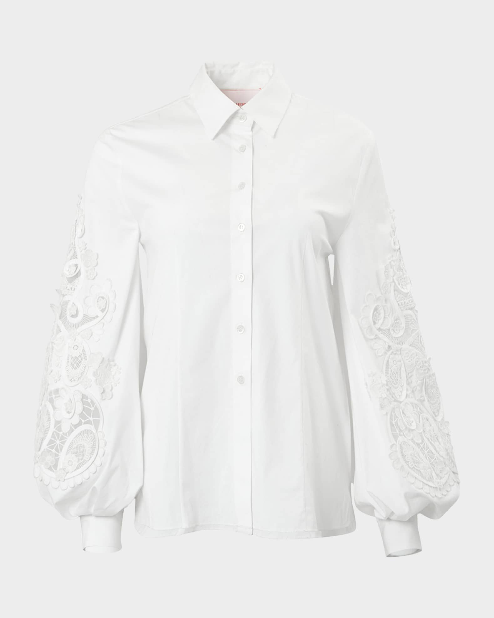 Carolina Herrera Embroidered Puff-Sleeve Button-Front Blouse