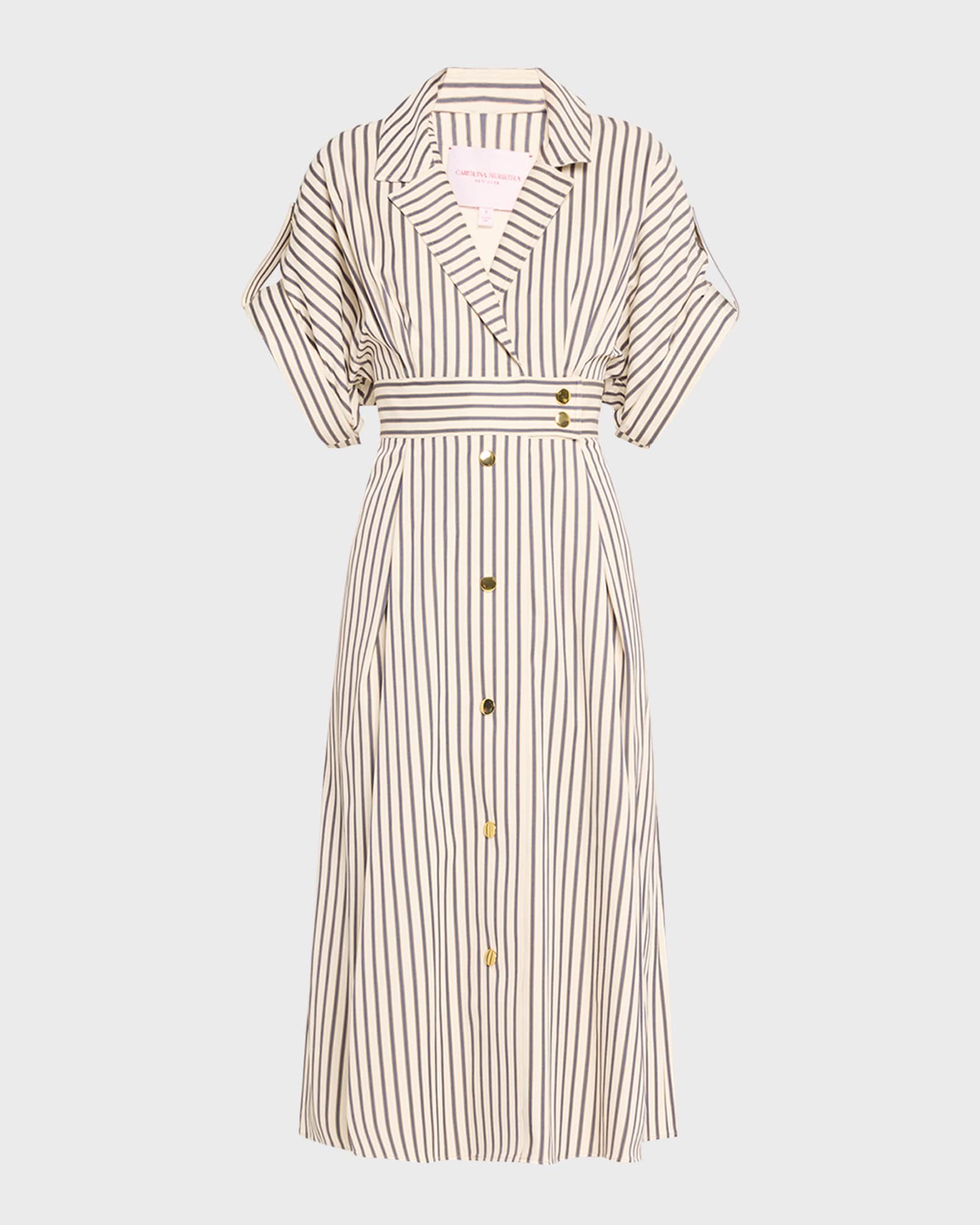 Carolina Herrera Striped Belted Shirtdress with Gold-Tone Buttons