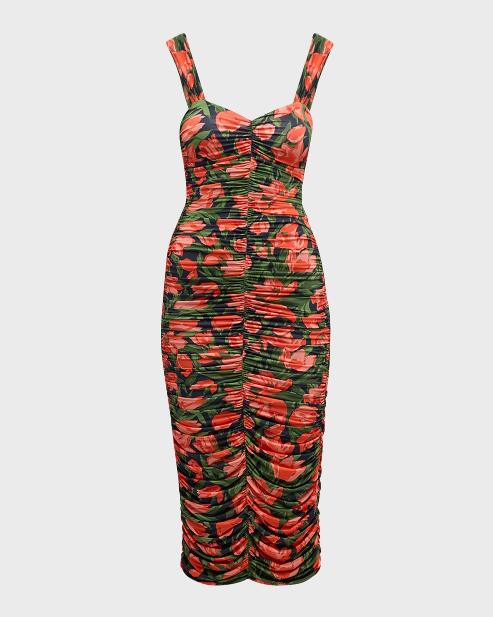 Carolina Herrera Floral-Print Ruched Midi Dress