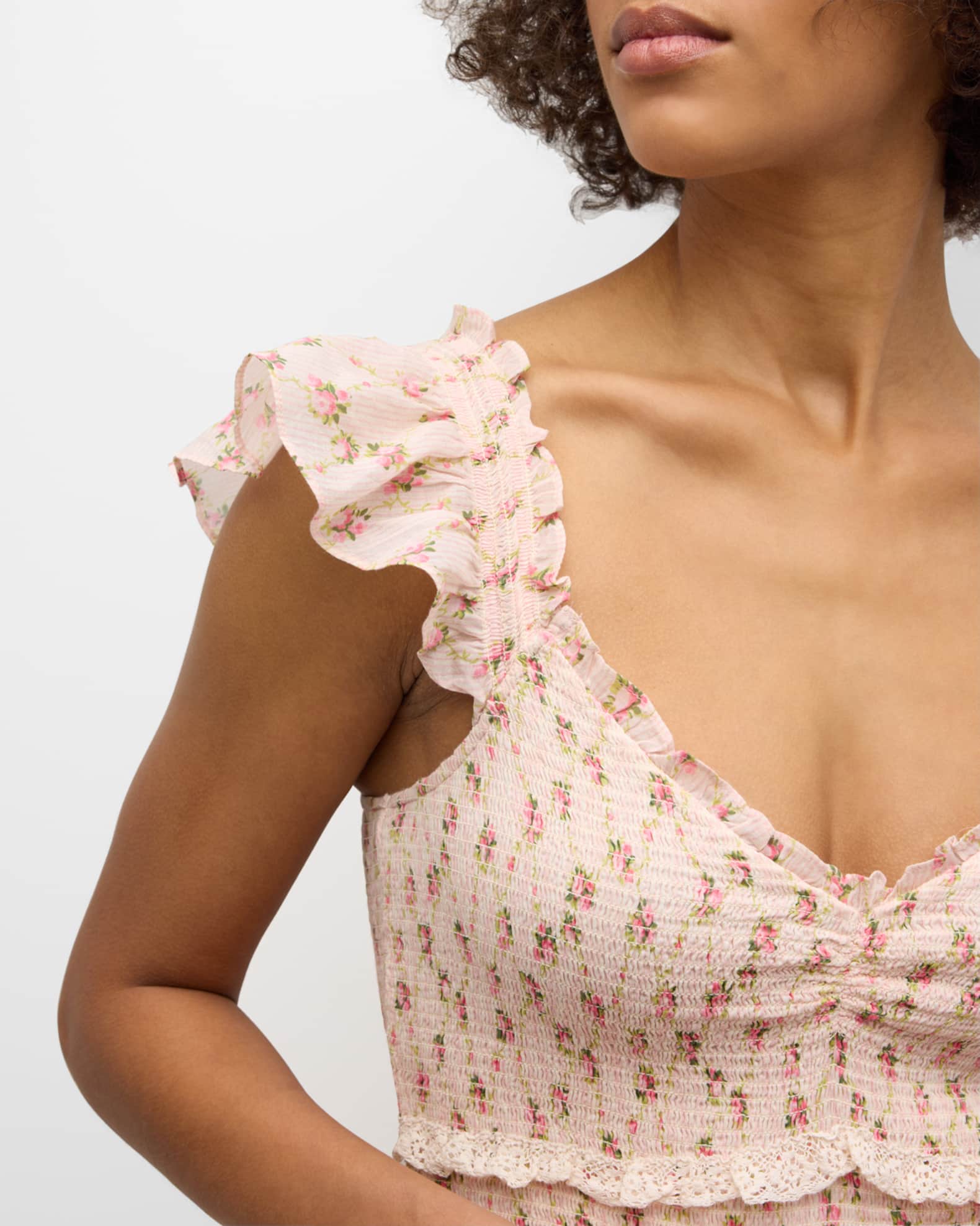 She + Sky Ruffled Hem Notched Flutter Sleeve Mini Dress