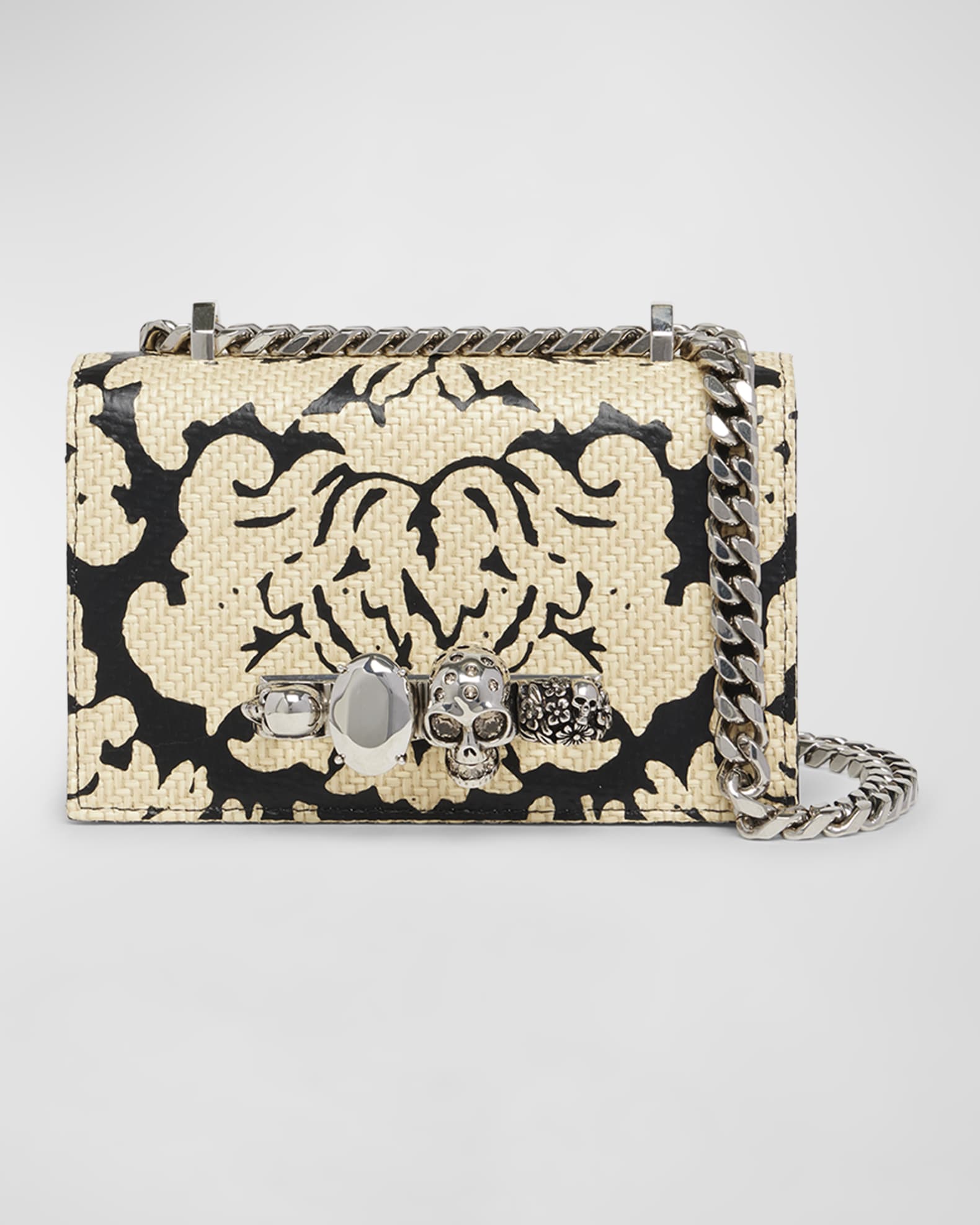 Alexander McQueen Floral Flap Raffia Crossbody Bag