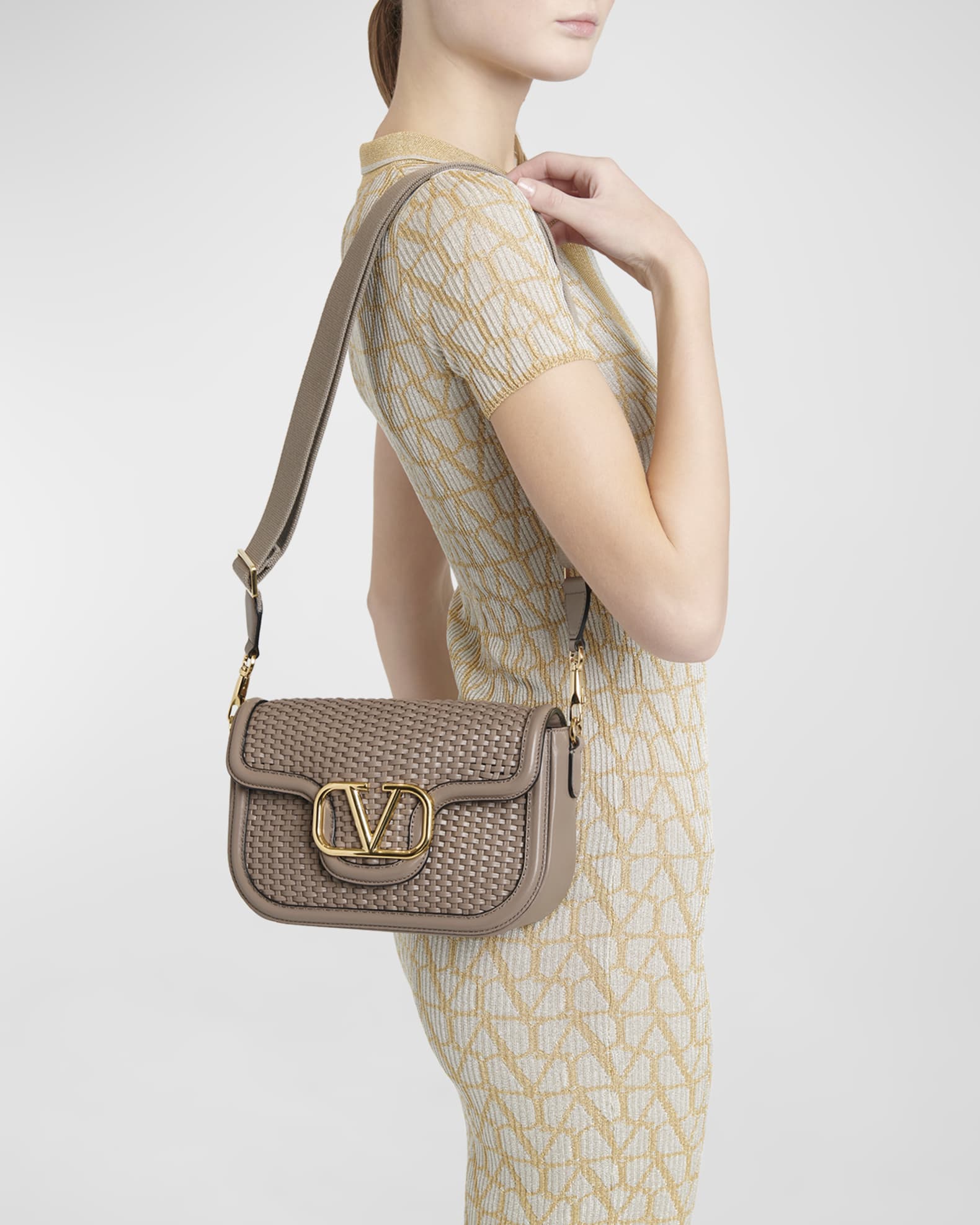 Valentino Garavani Alltime VLOGO Woven Leather Shoulder Bag Neiman Marcus