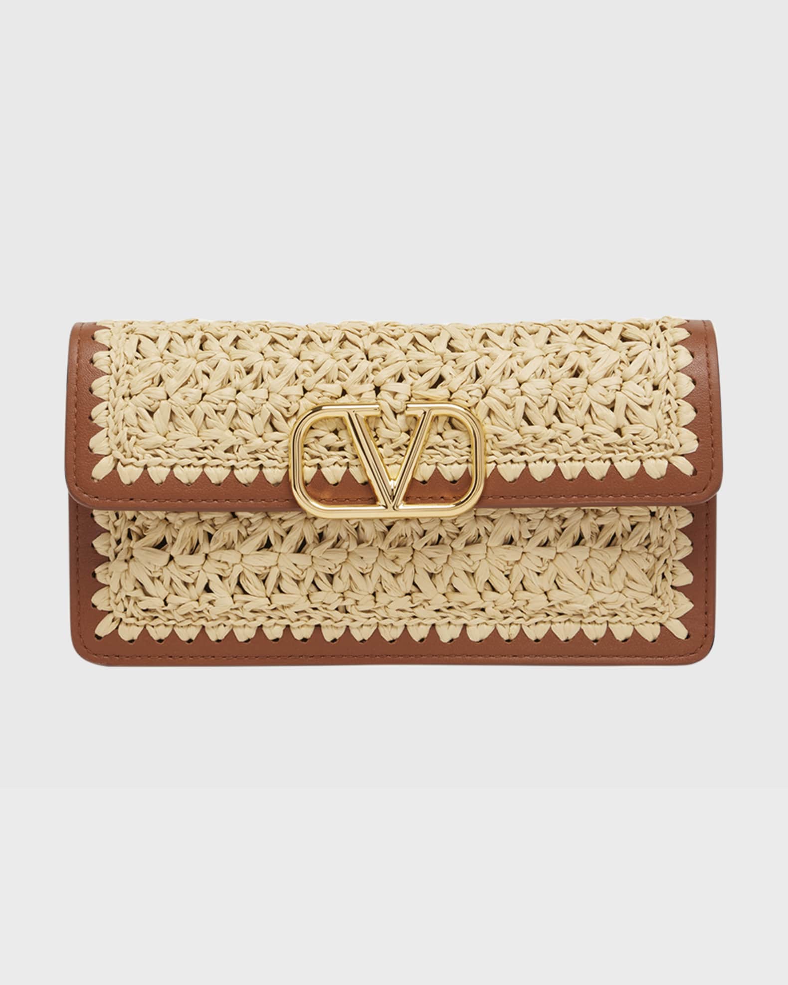 Valentino Garavani VLOGO Crochet Raffia Wallet with Chain