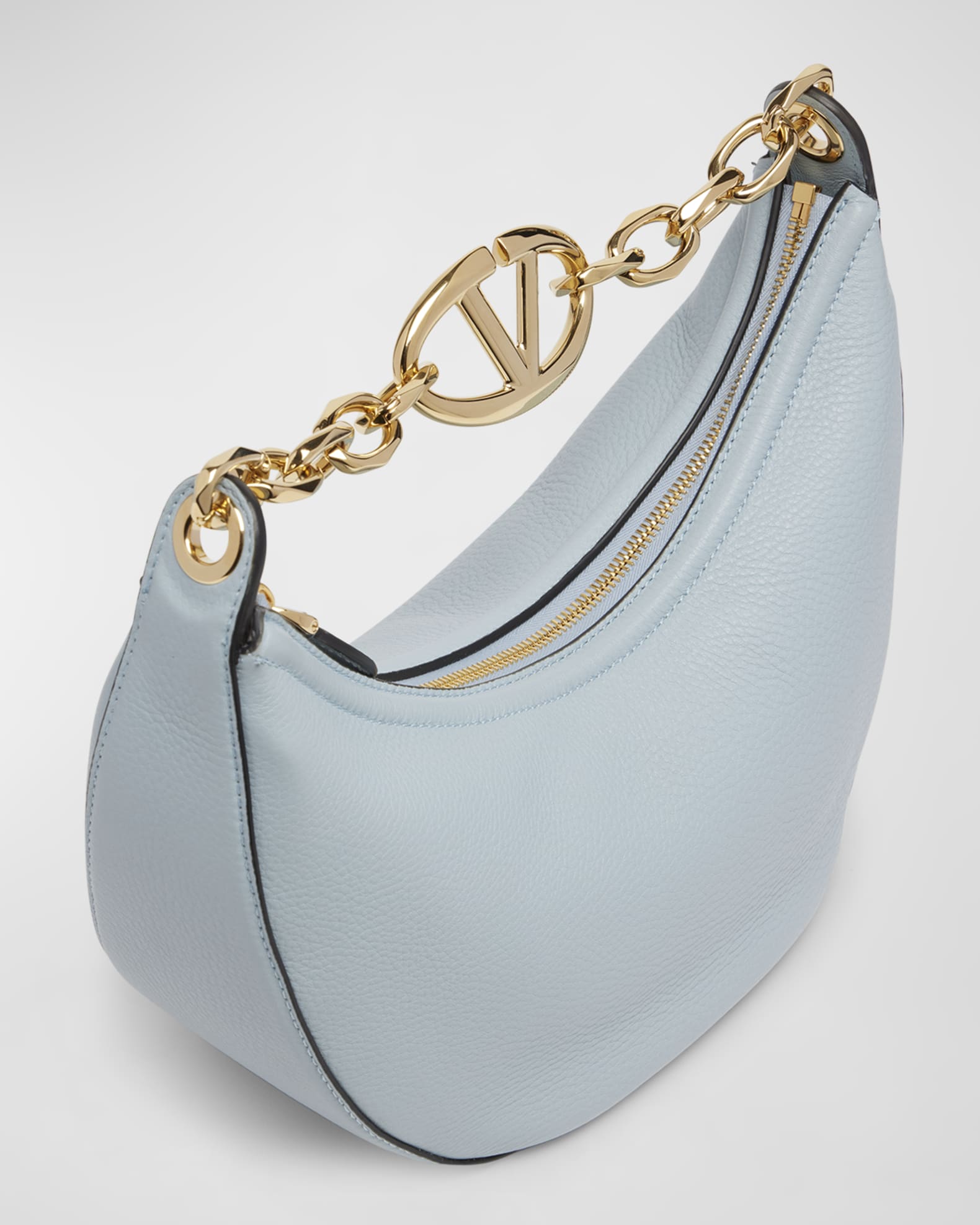 VLogo Moon Medium Grainy Calfskin Hobo Bag - Camel/Tan