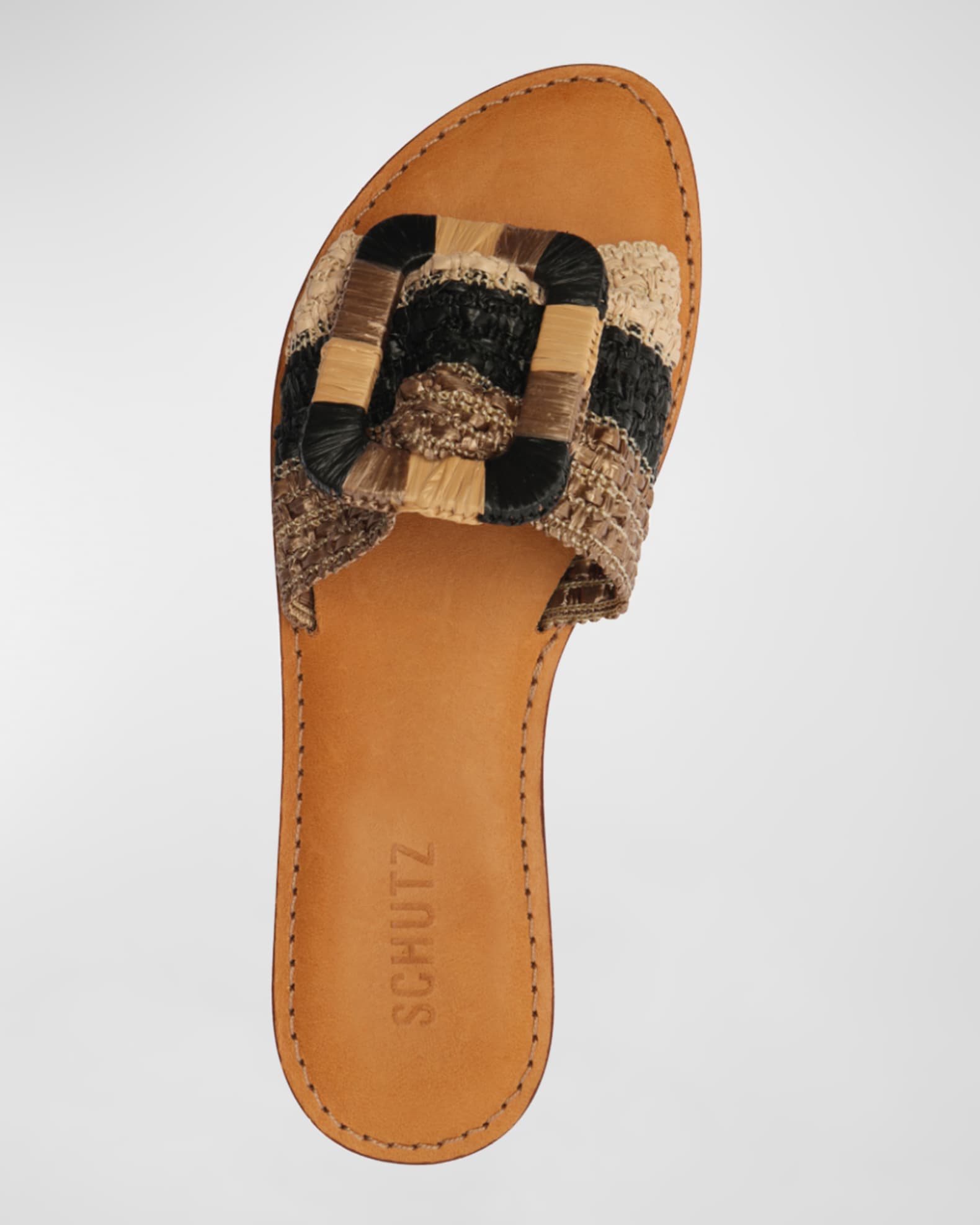 Schutz Cinna Flat Women s Sandals Cobre Black Palha 7.5 M