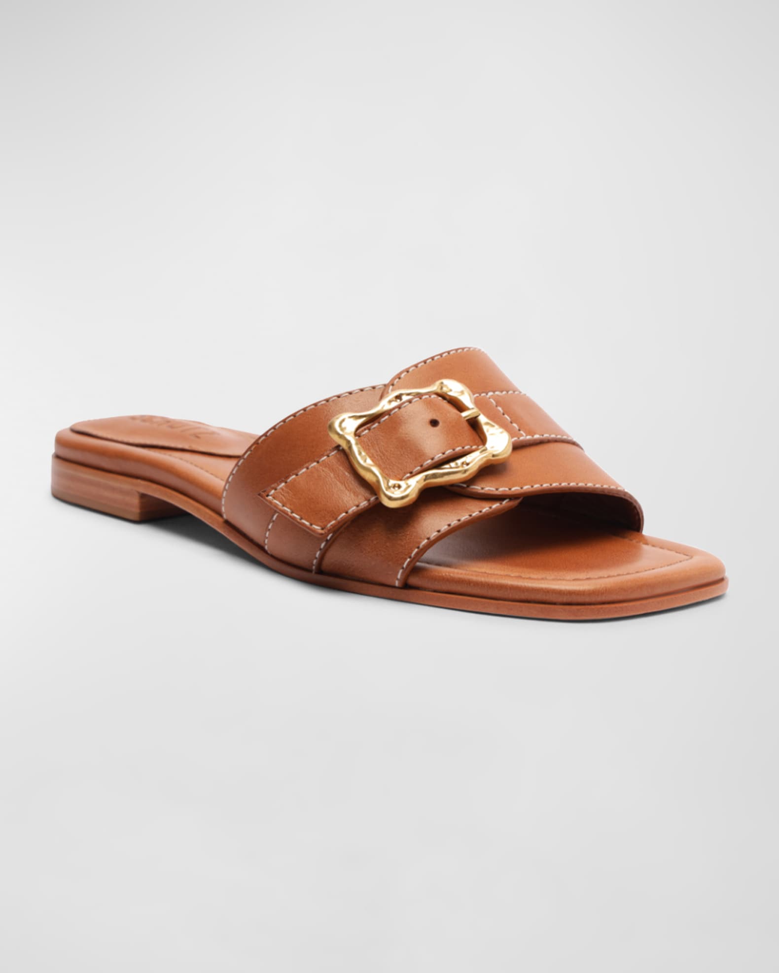Wavy Leather Buckle Slide Sandals 1