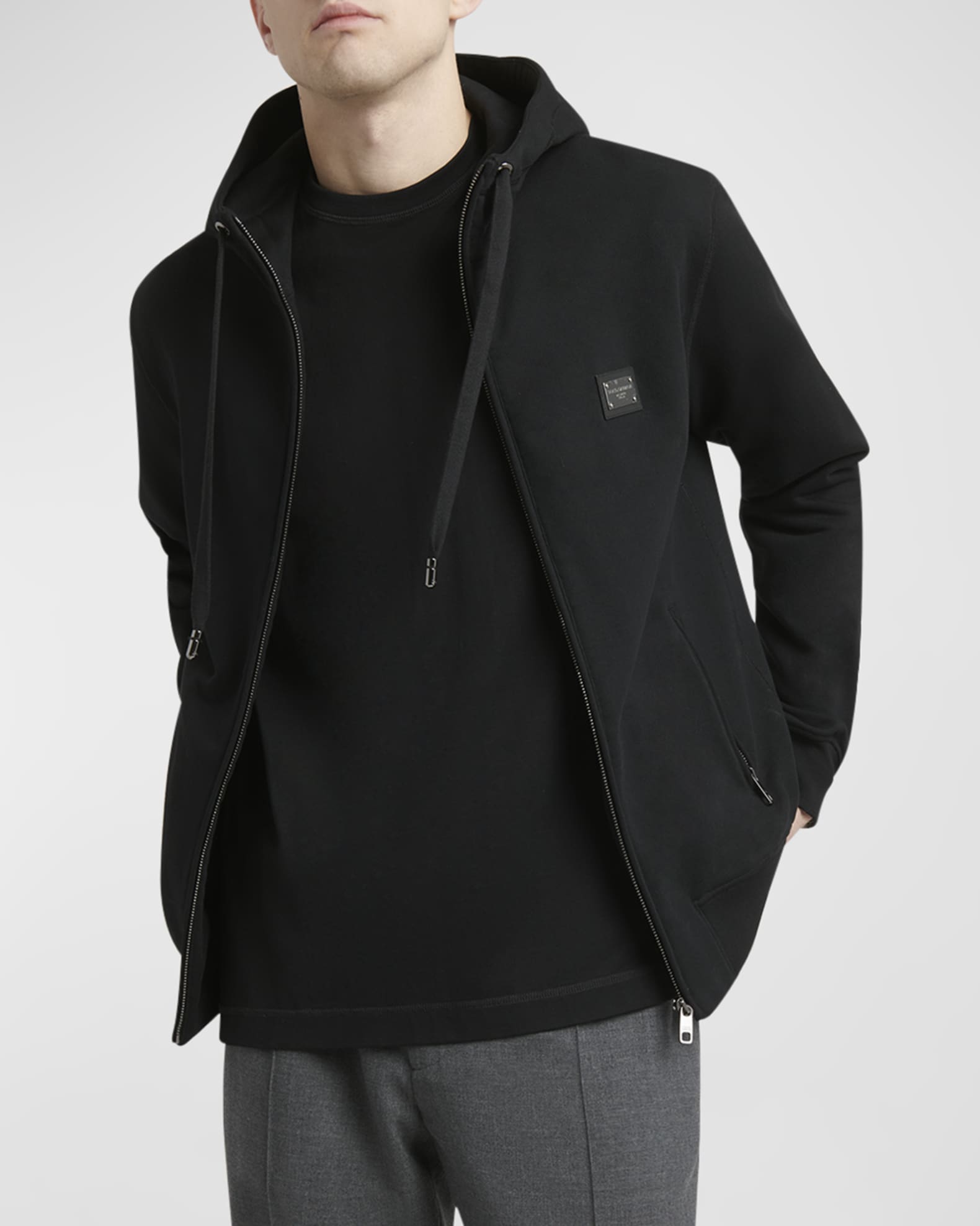 Dolce&Gabbana Men's Logo Plaque Zip Hoodie | Neiman Marcus