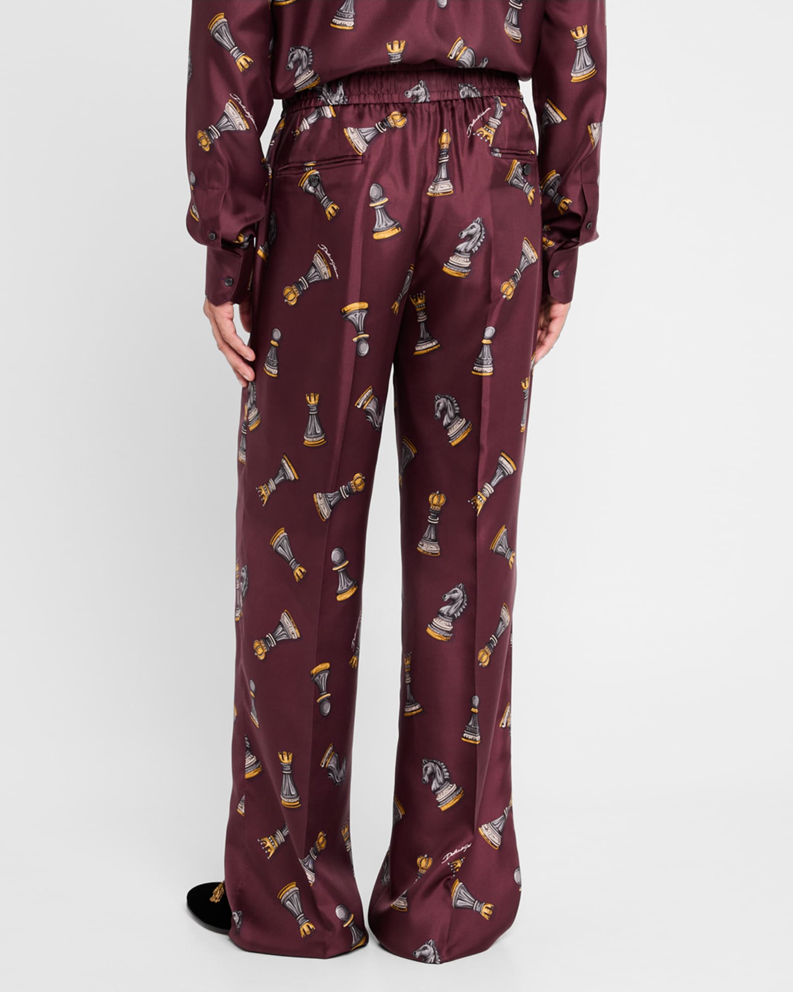 【関税&送料込】Dolce&Gabbana Brown Silk Pyjama Trousers Dolce&Gabbana Men's Printed Satin Drawstring Pants | Neiman