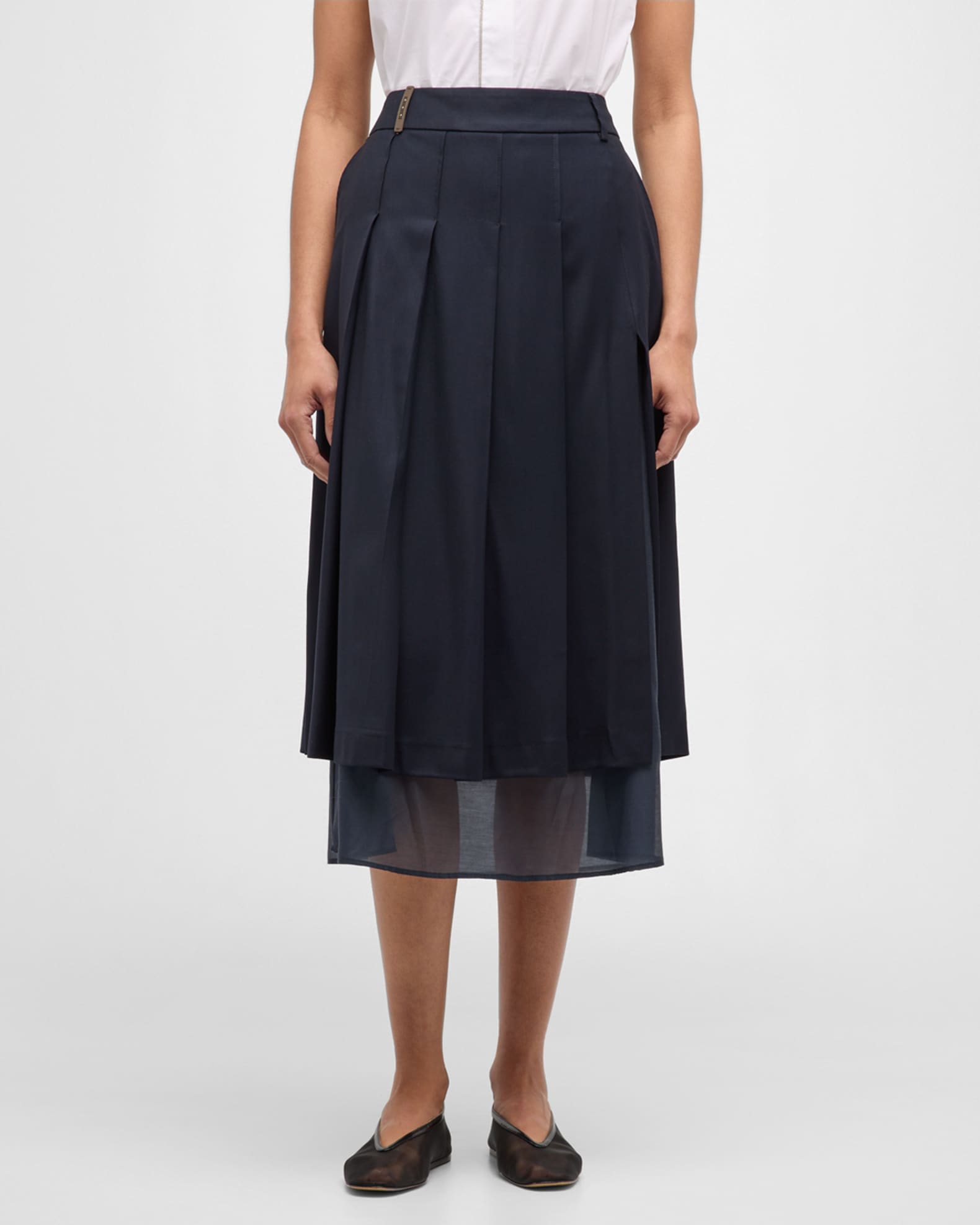 Pleated Midi A-Line Skirt