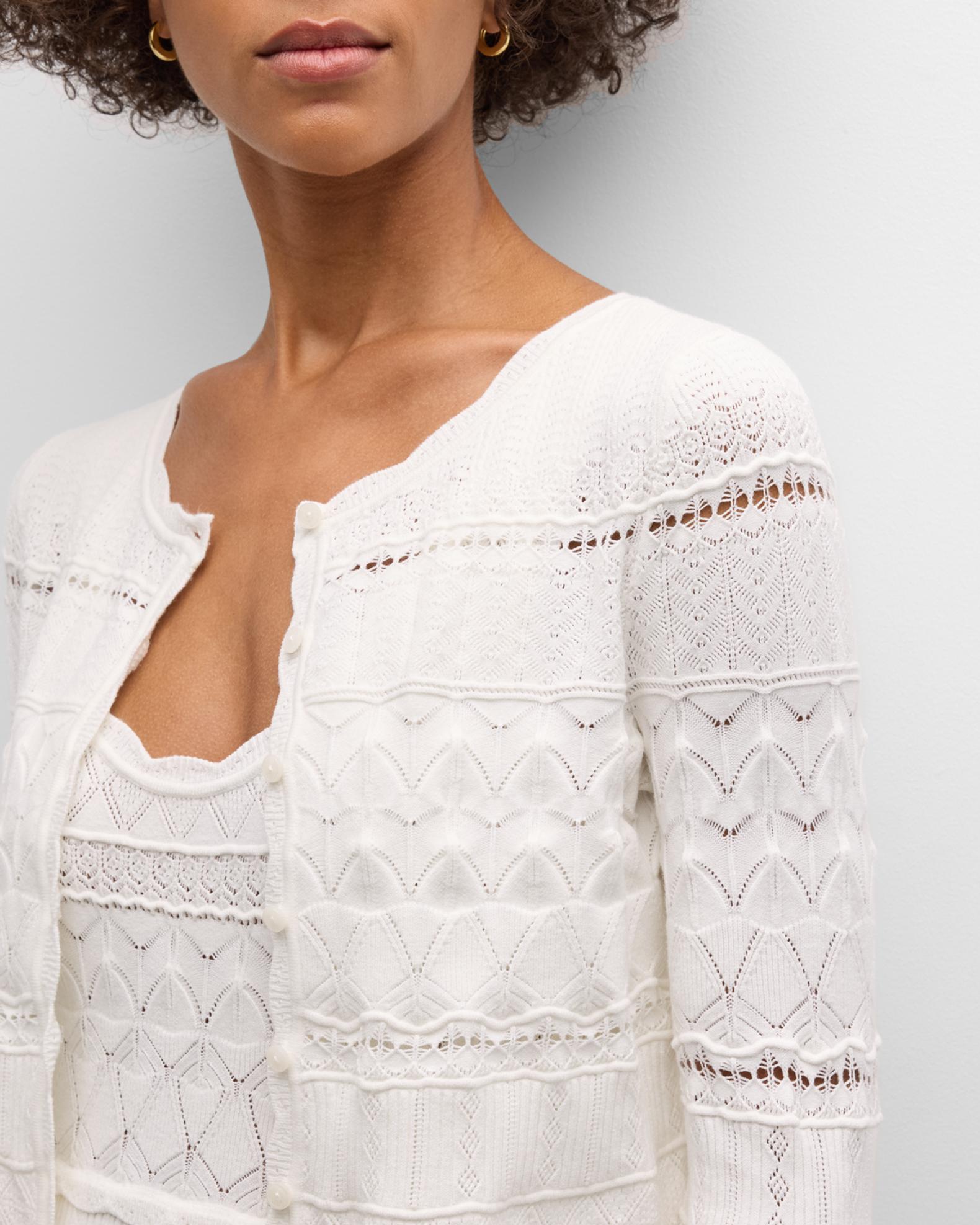 Open Pointelle Crop Cardigan Organic White