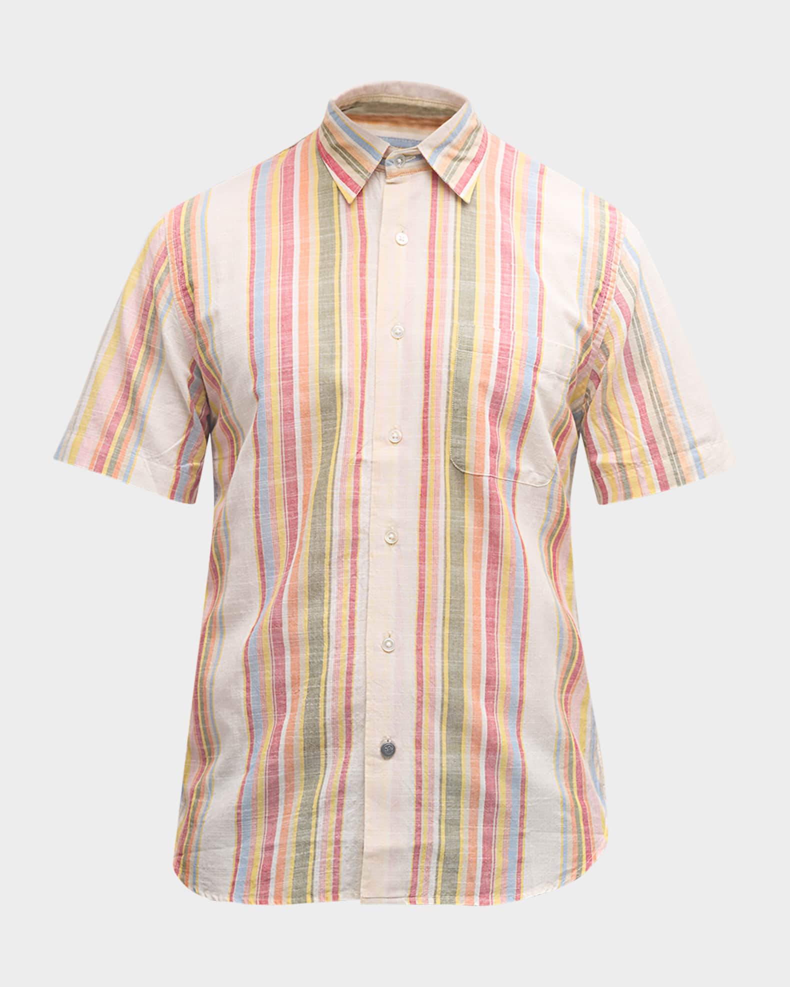 Original Madras Trading Co. Men's Lax Striped Short-Sleeve Button-Front Shirt