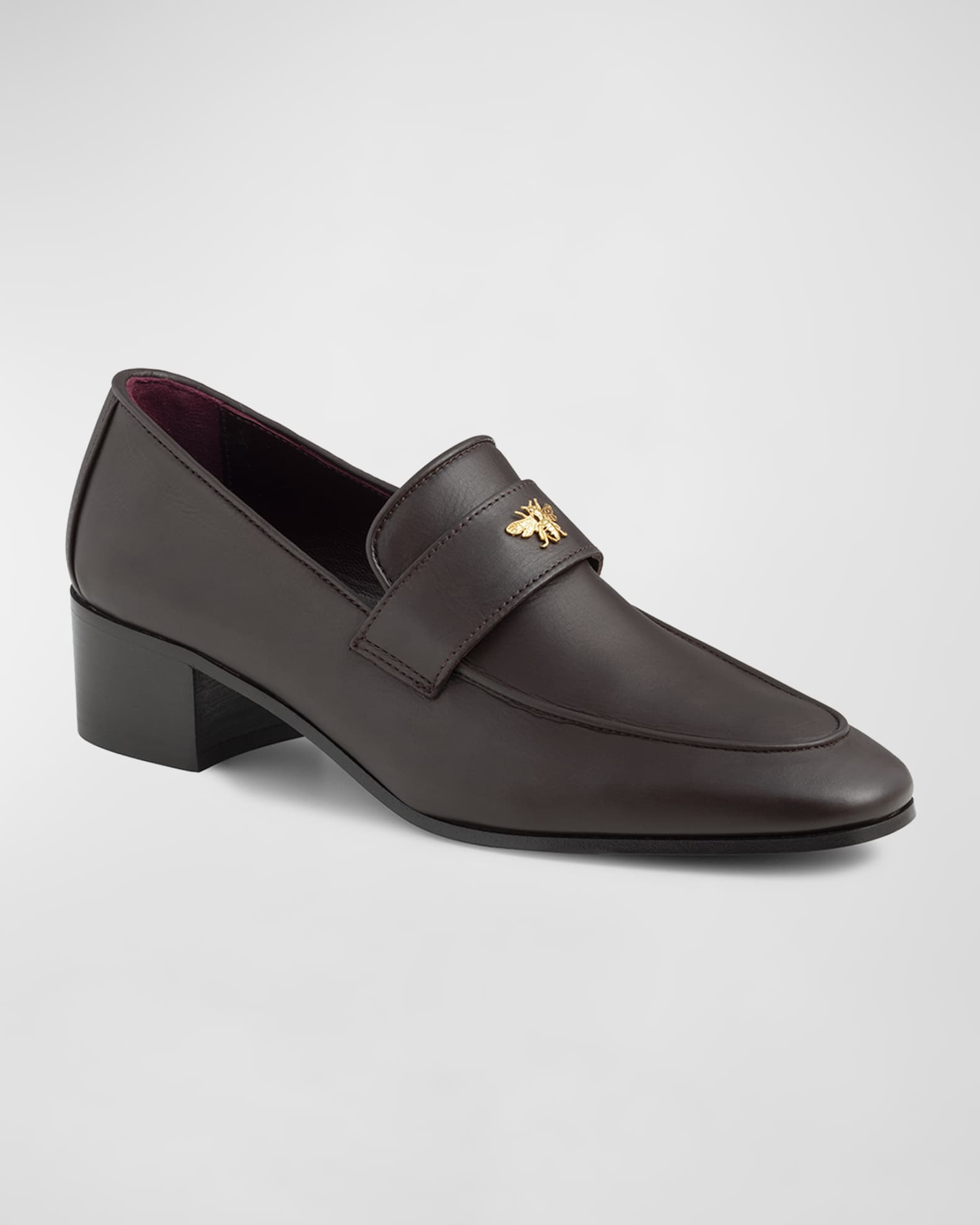 Leather Medallion Heeled Loafers 1