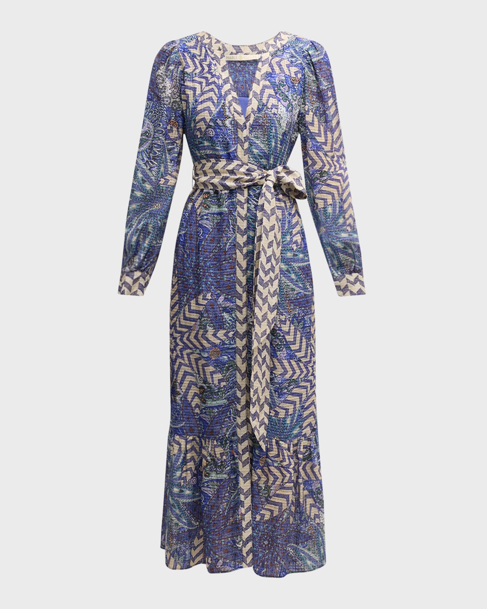 Marie Oliver Hannon Geometric-Print Seersucker Midi Dress