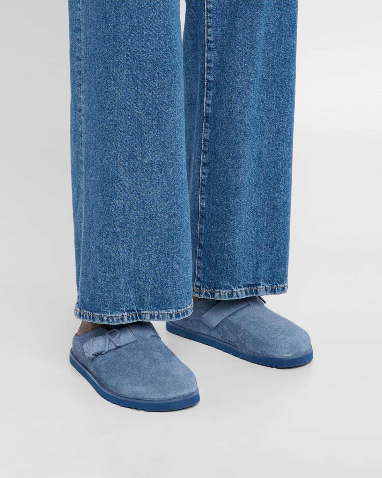 Men's Initial Buckle Suede Mules