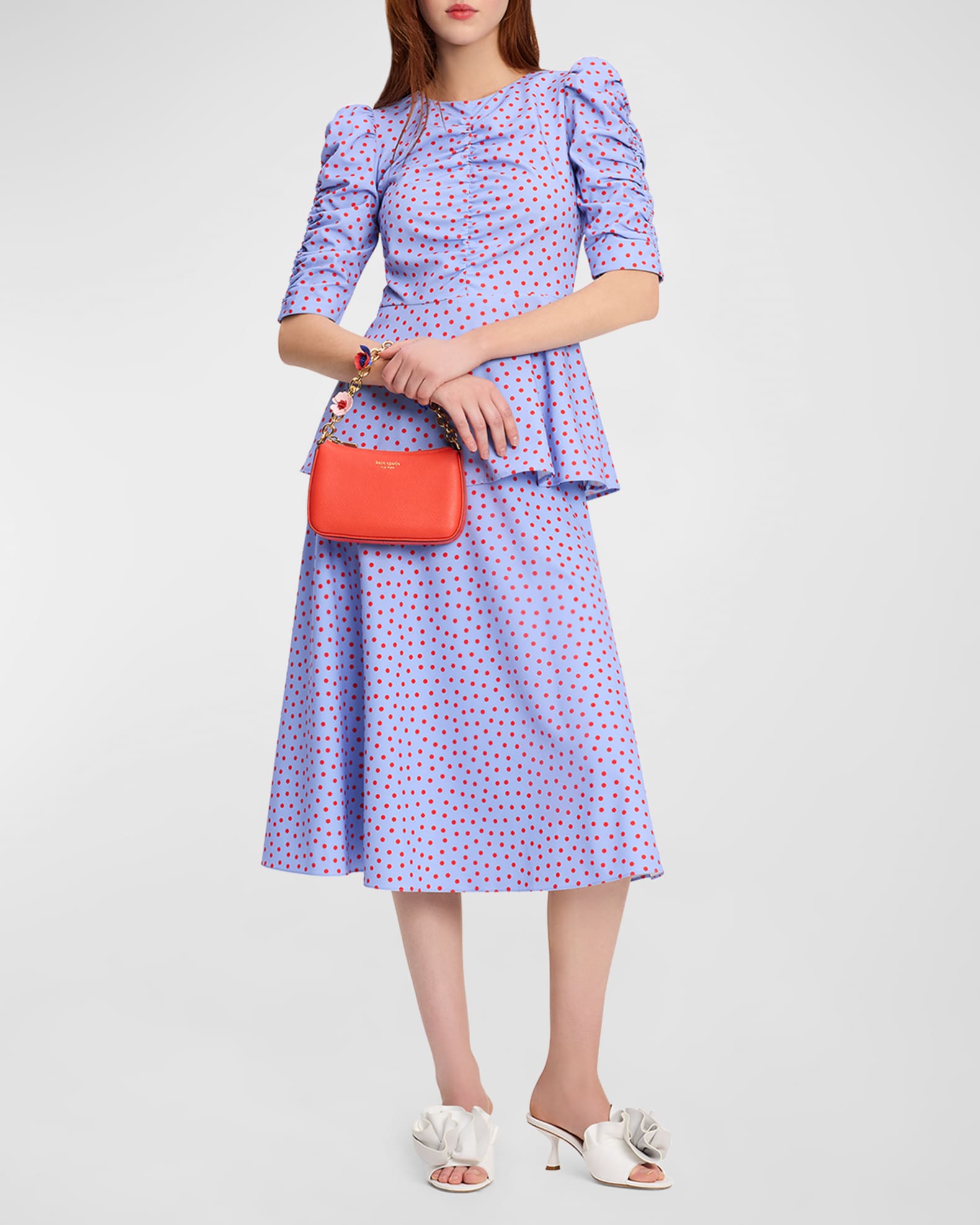 KATE IVORY POLKA DOT SHOULDER PADDED PEPLUM TOP main image 0