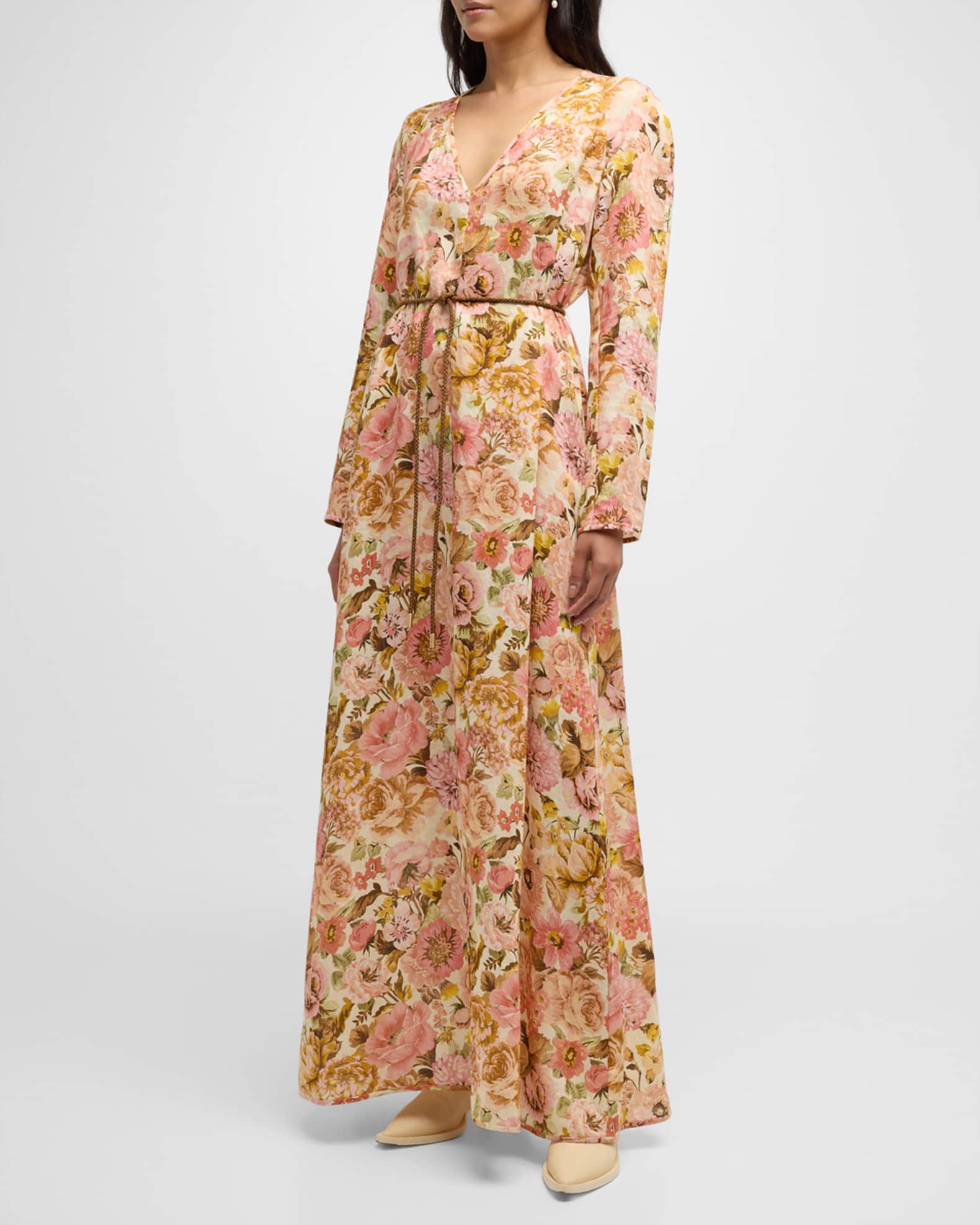 Zimmermann Golden Plunge Maxi Dress Pink Rose