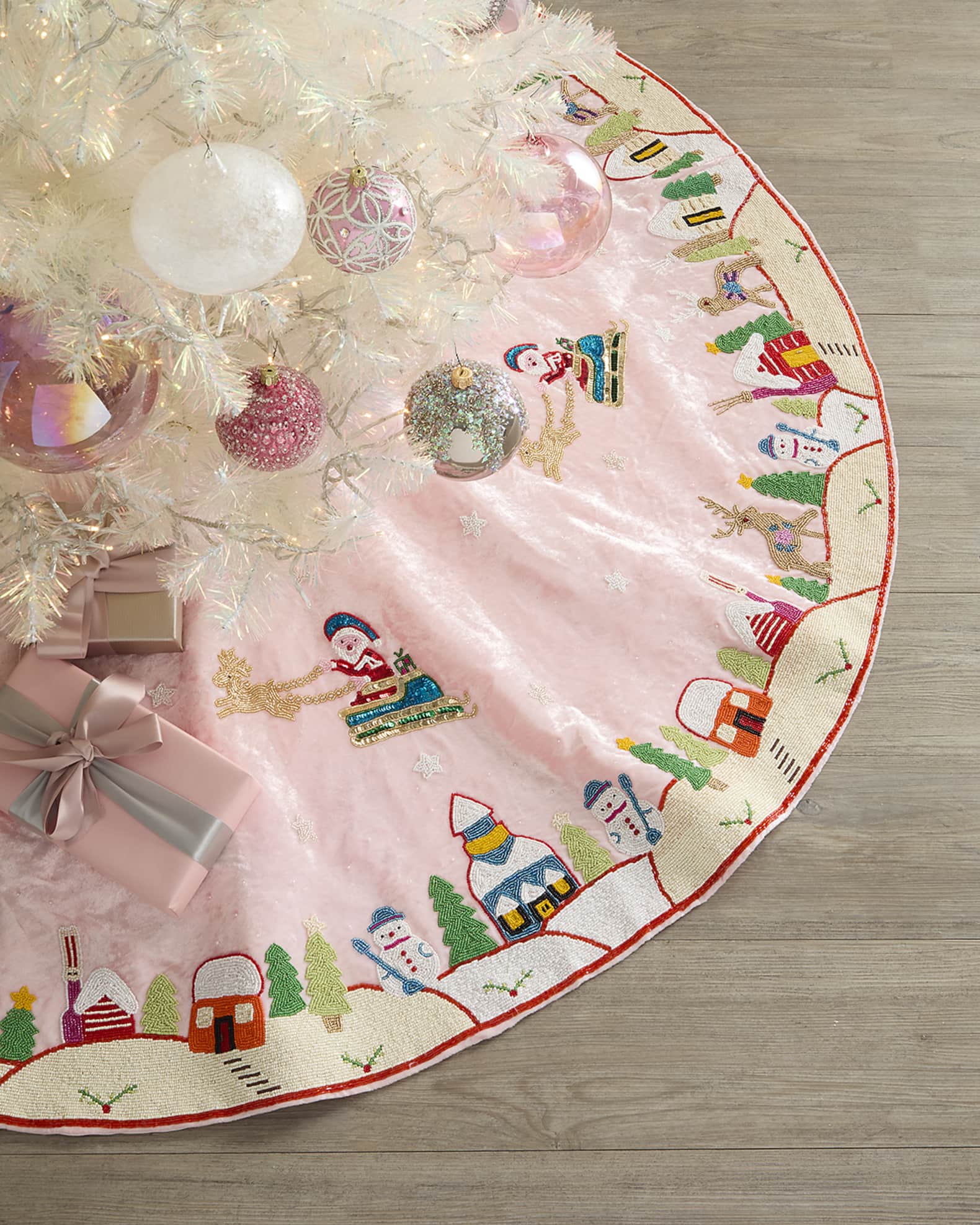 Beaded Christmas Scenes Tree Skirt