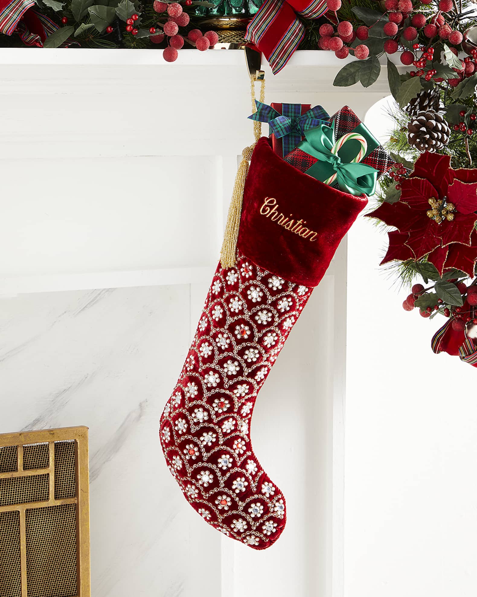 Sudha Pennathur Fan Pattern Ashwani Velvet Christmas Stocking Neiman Marcus