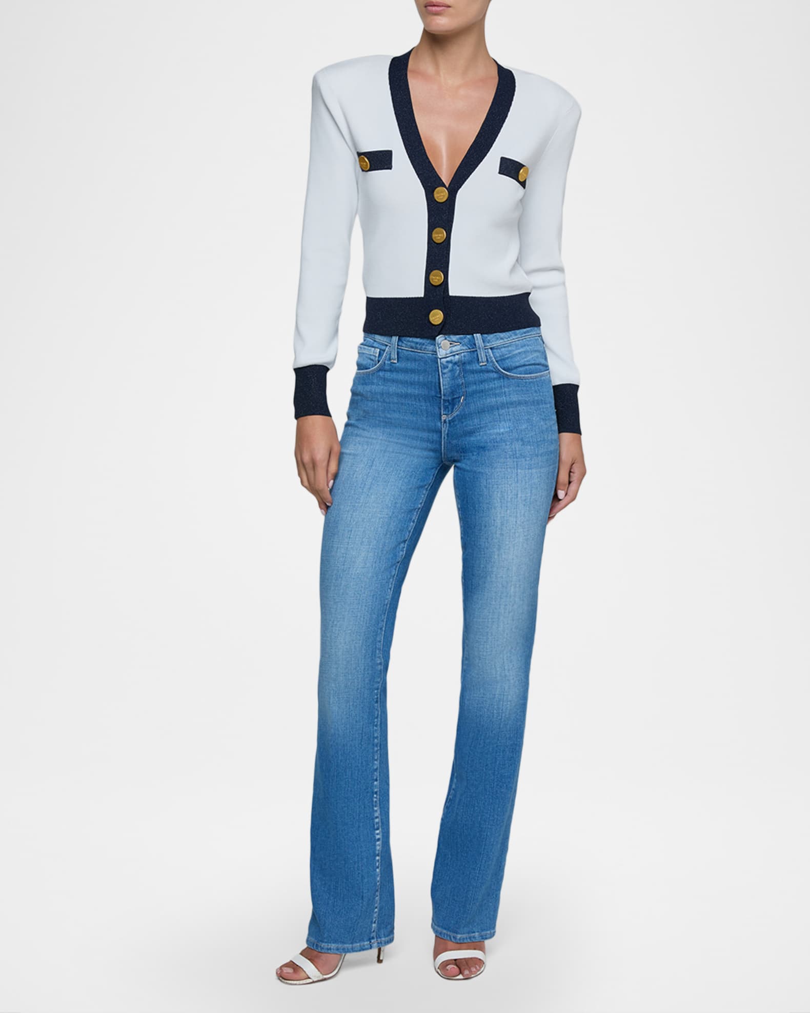 L'Agence Taya Cropped V-Neck Cardigan | Neiman Marcus