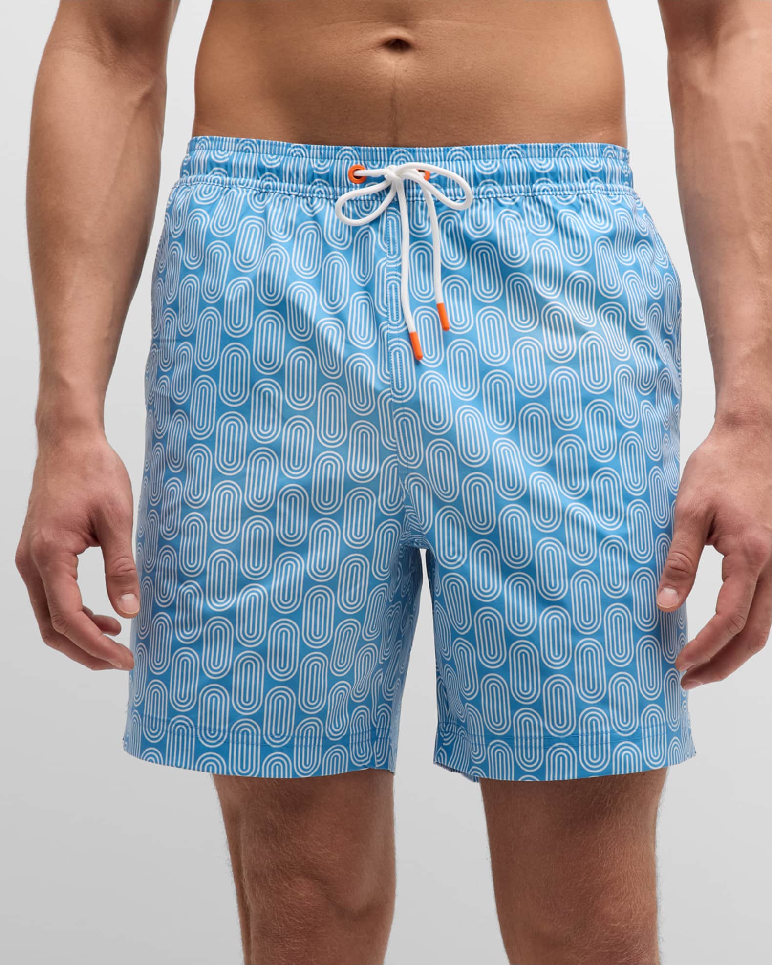 Printed Swim Short - Cream/Blue/Olive V Monogram