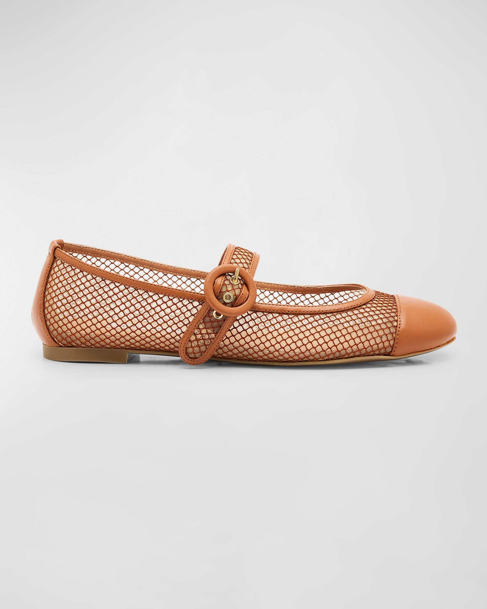 Aquazzura Solstice Net Mesh Mary Jane Ballerina Flats | Neiman Marcus
