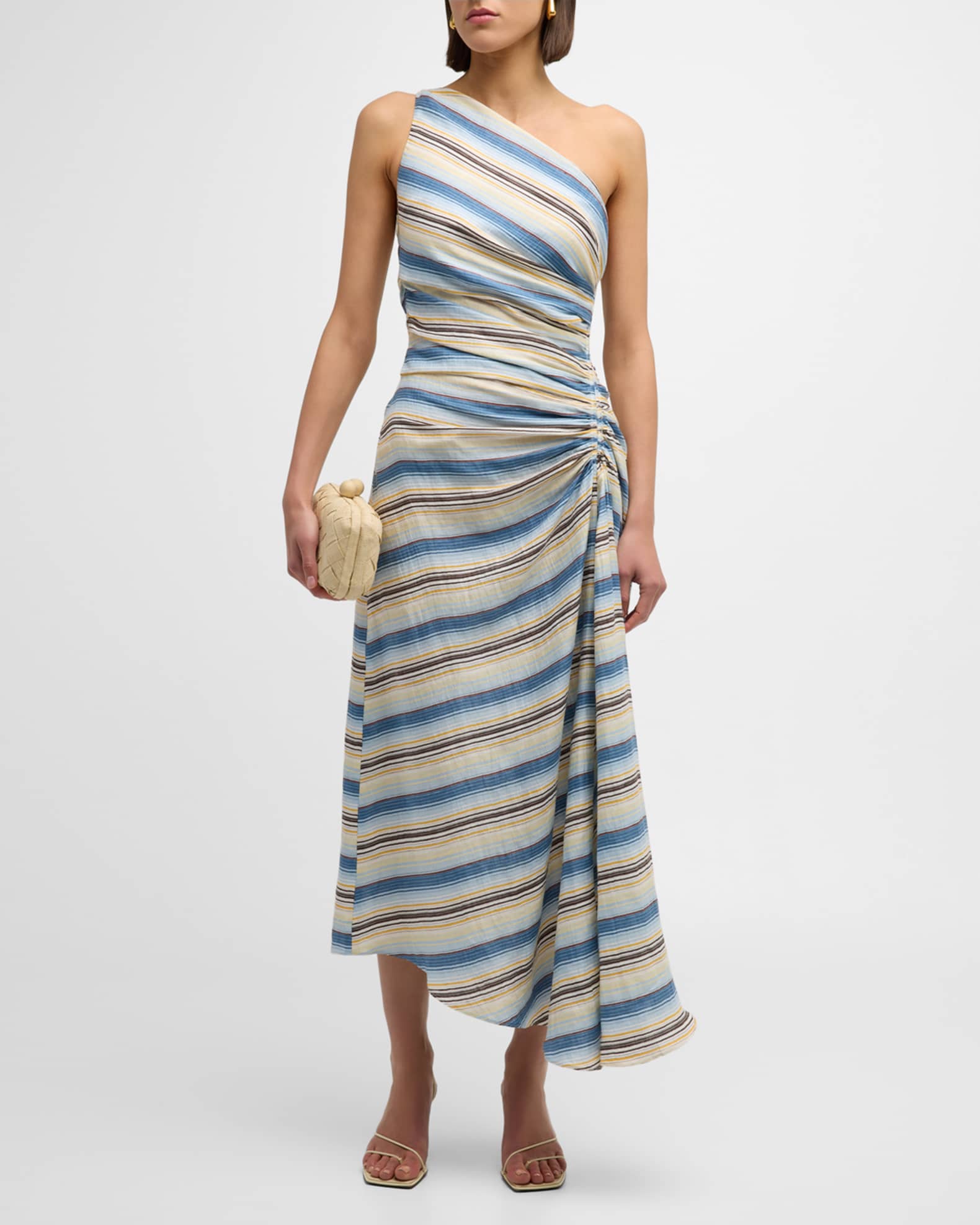 Carolyn Stripe One Shoulder Maxi Dress