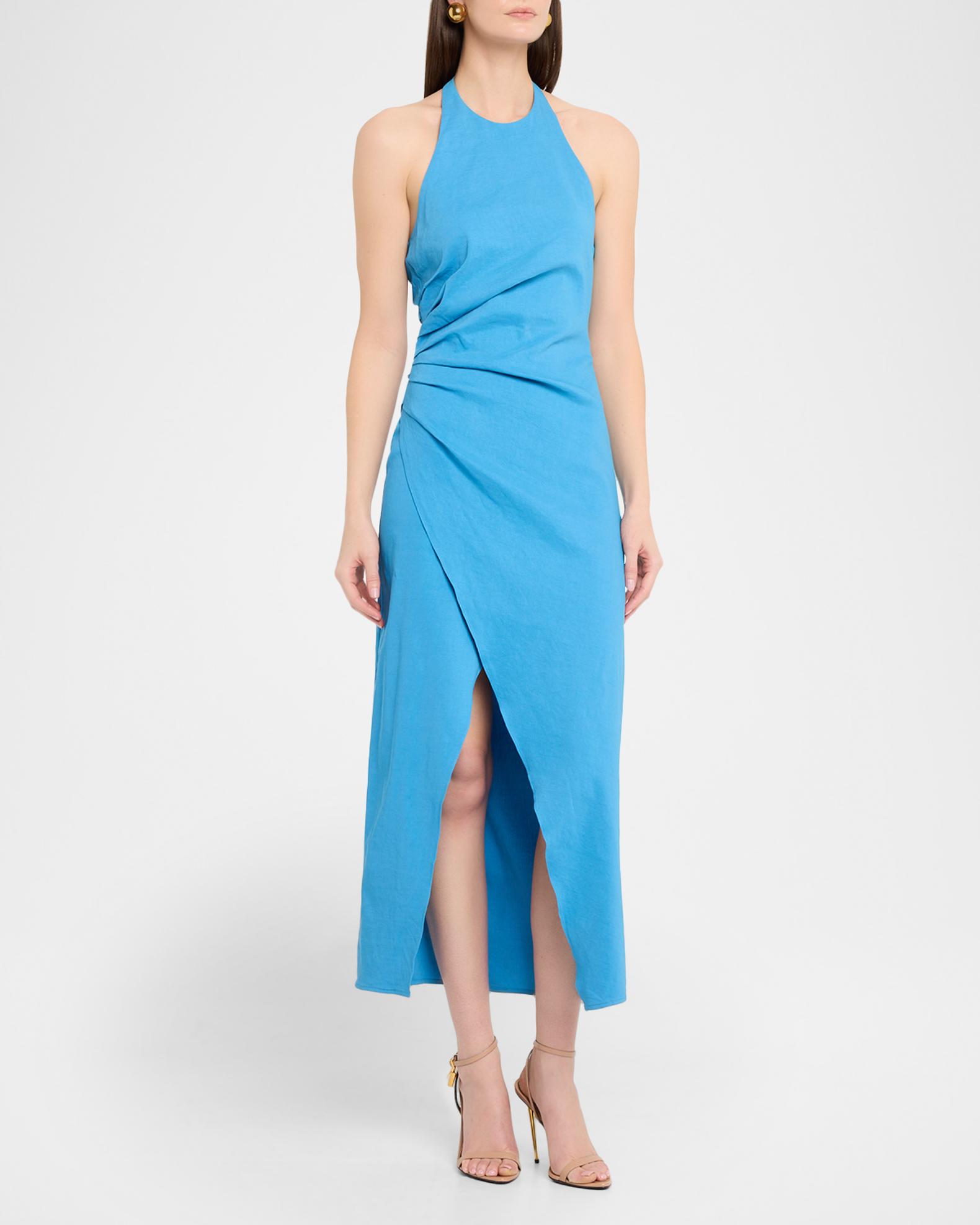 elvie halter midi dress A.L.C. Sylvie Dress, Blue, Women's, 12, Cocktail & Party Wedding Guest Dresses Halter Neck Dresses Sir elodie halter