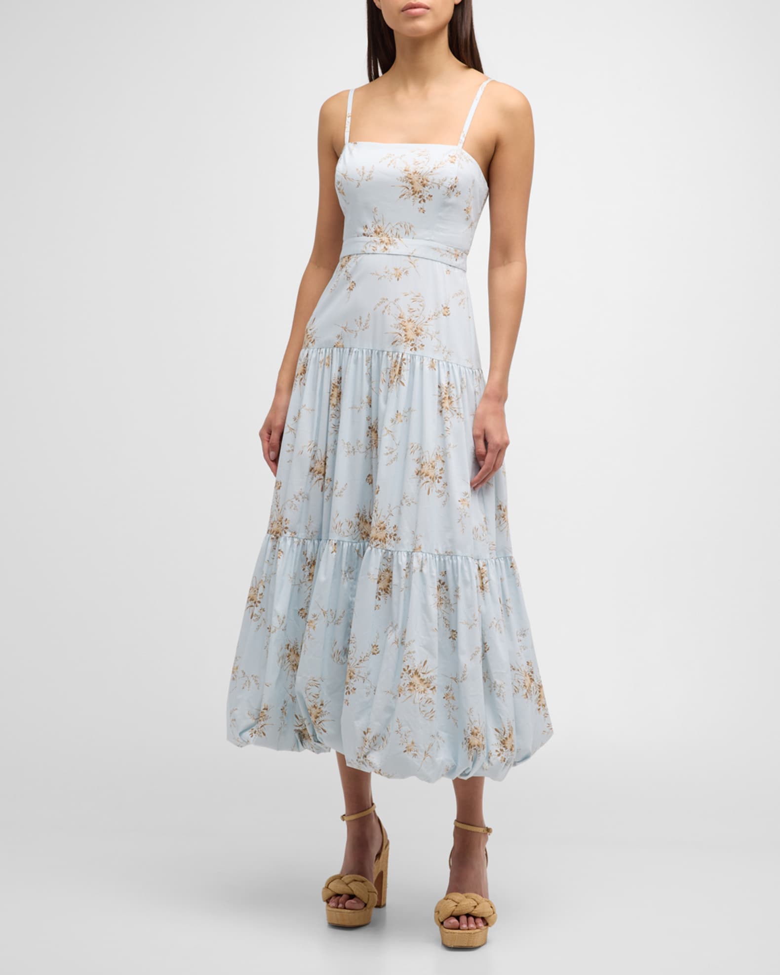 Cinq a Sept Amelie Lace Up Floral Midi Dress Neiman Marcus