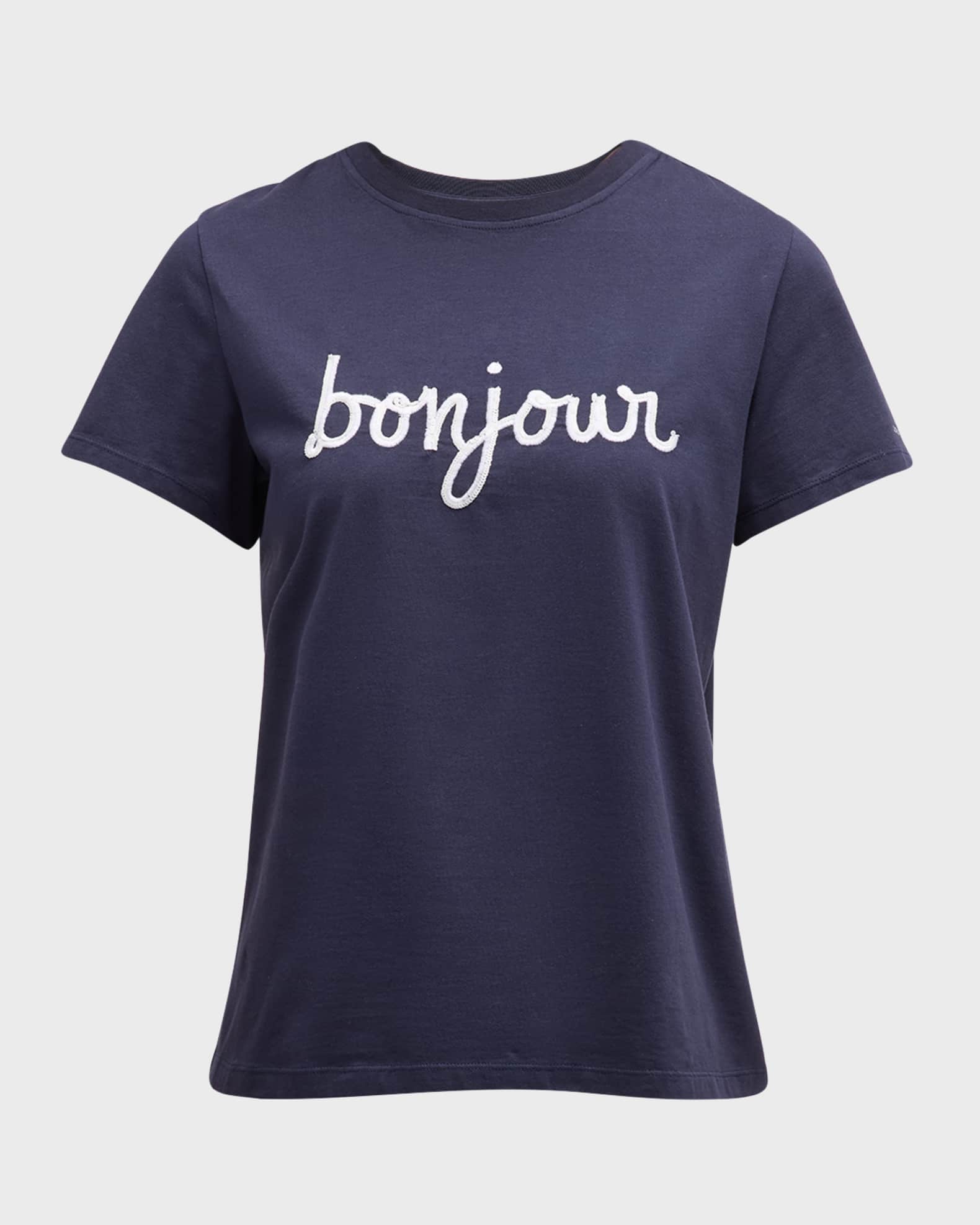 Cinq a Sept Sequined Bonjour Short-Sleeve Cotton Tee